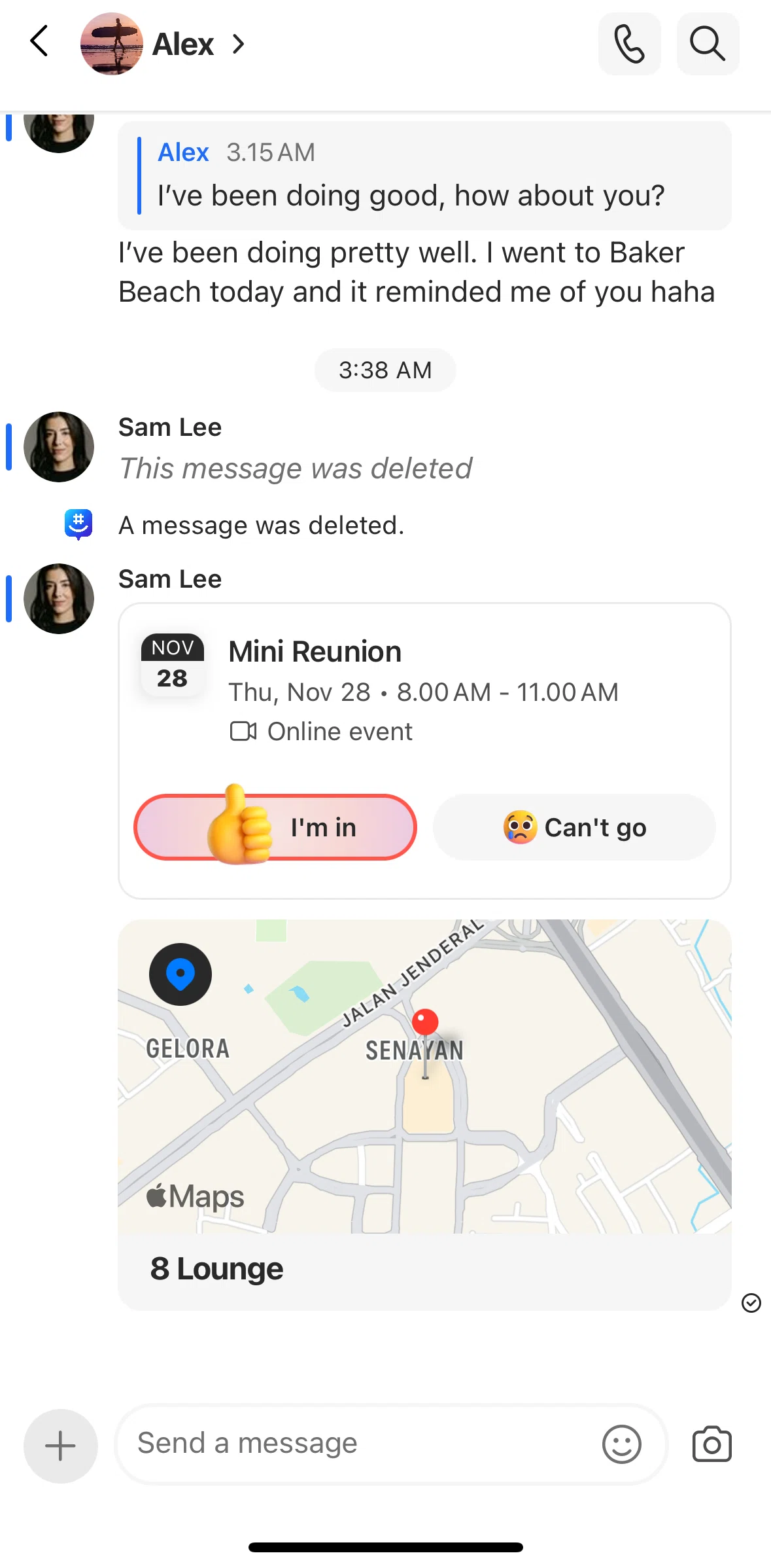 GroupMe Screen screen in the Event detail flow