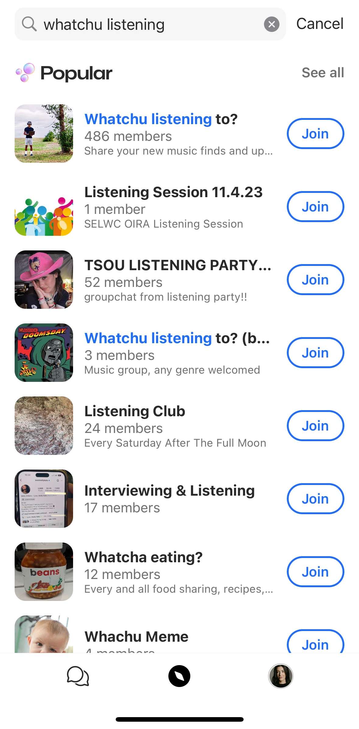 GroupMe Screen screen in the Joining a group flow