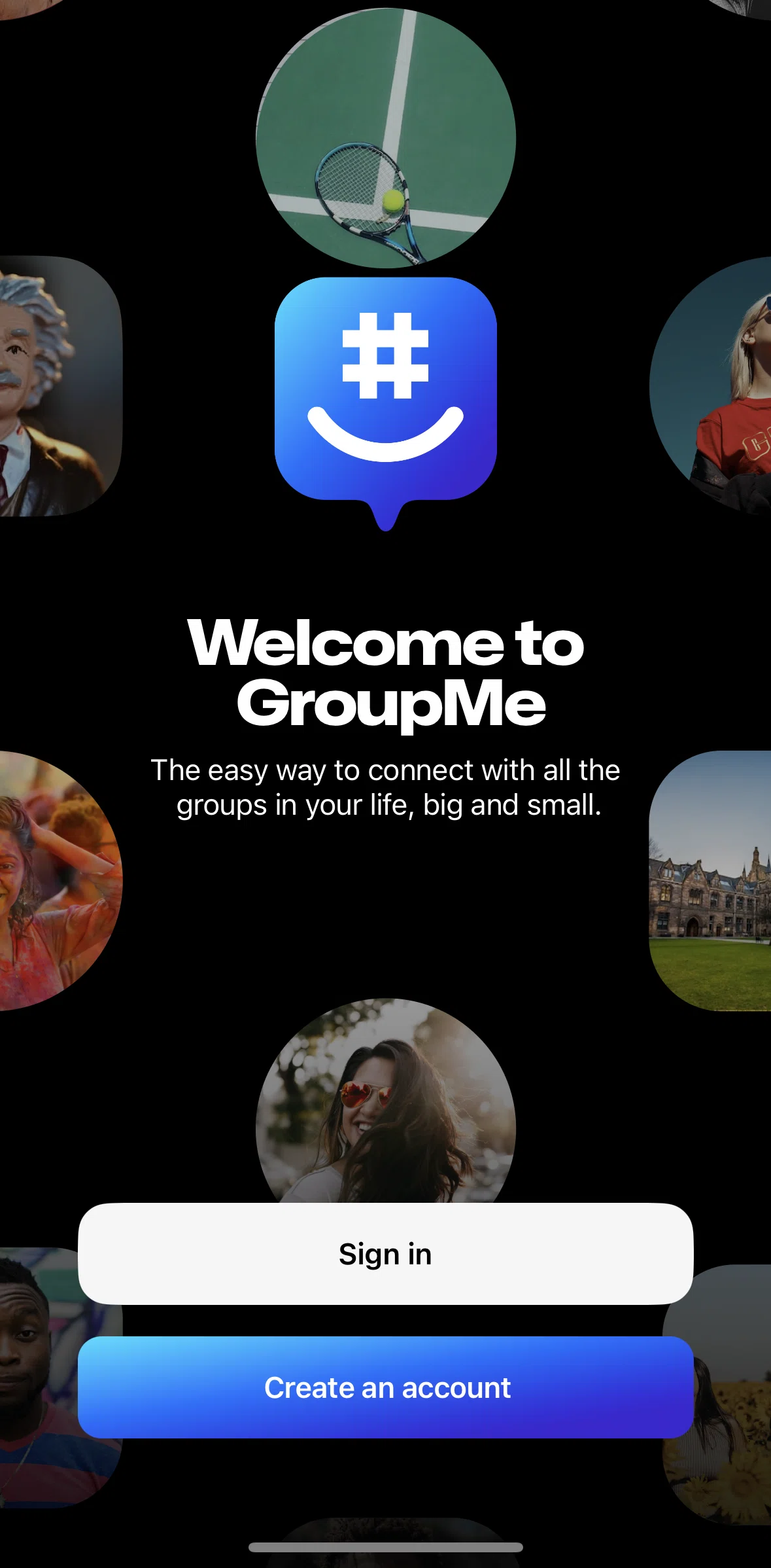GroupMe Screen screen in the Logging in flow