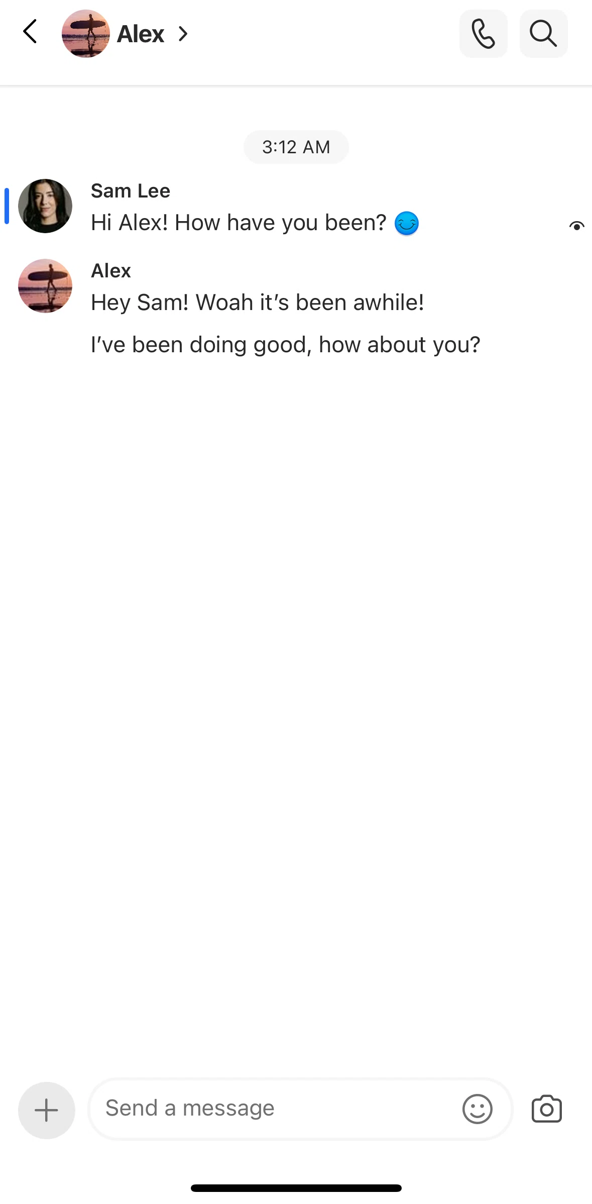 GroupMe Screen screen in the Message options flow