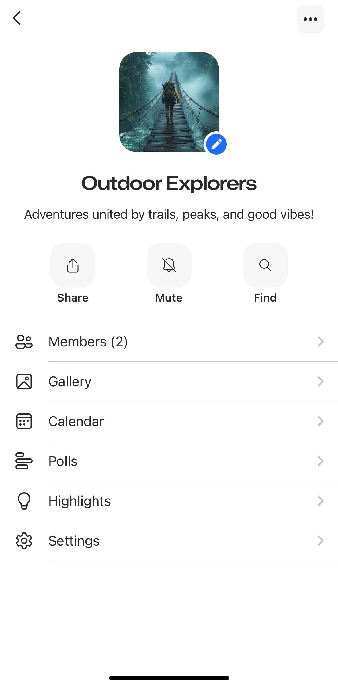 GroupMe Screen screen in the Settings (group) flow
