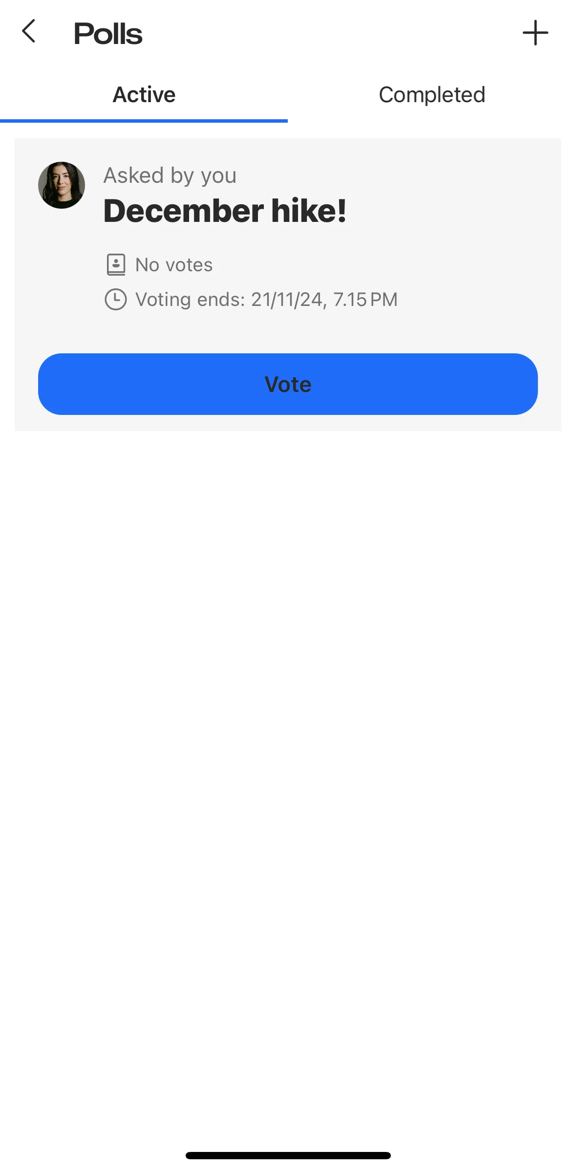 GroupMe Screen screen in the Voting a poll flow