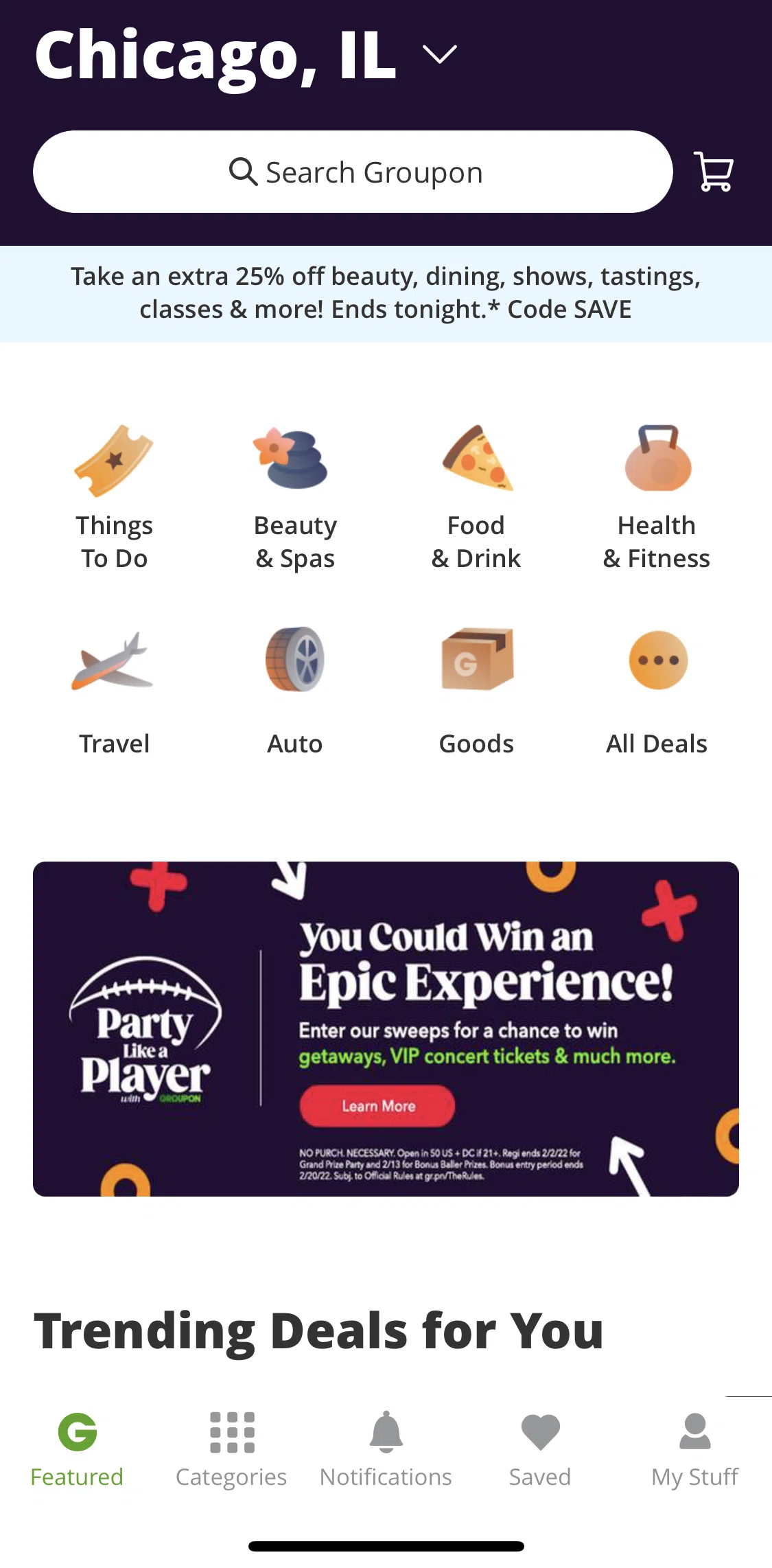 Groupon Screen screen in the All deals flow