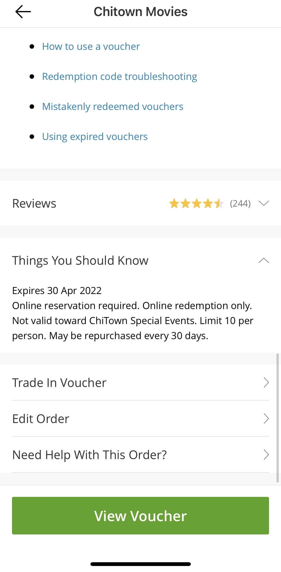 Groupon Screen screen in the Cancelling an order flow