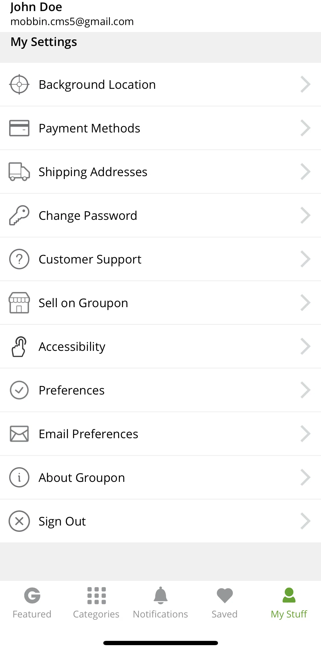 Groupon Screen screen in the Customer support flow