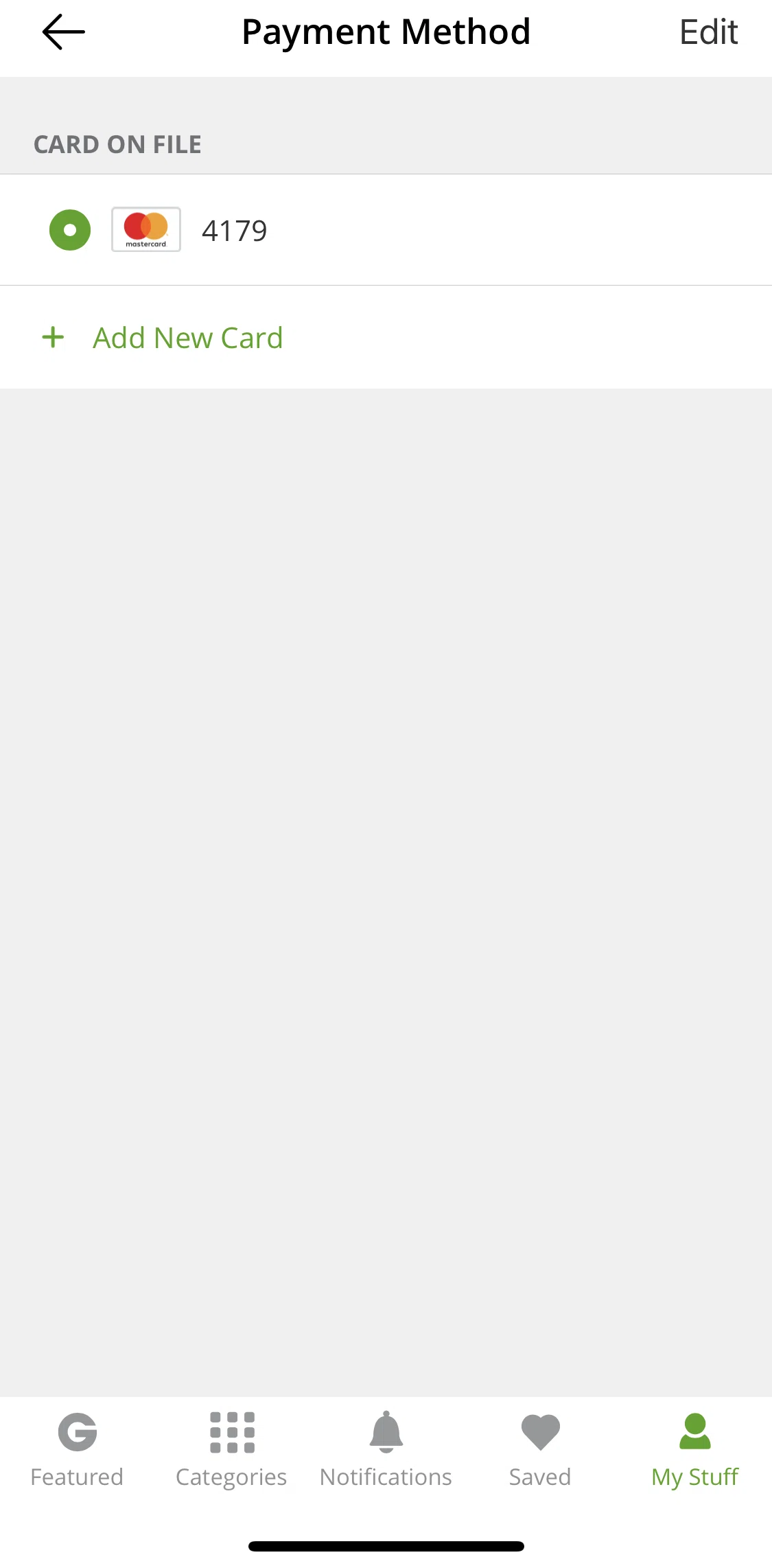 Groupon Screen screen in the Deleting a card flow