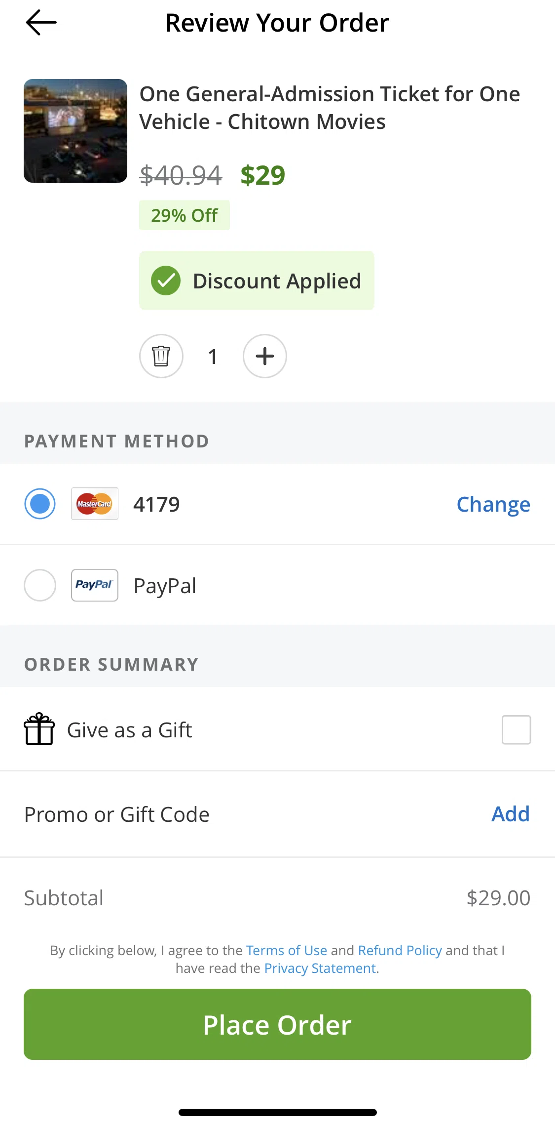 Groupon Screen screen in the Deleting an item from cart flow