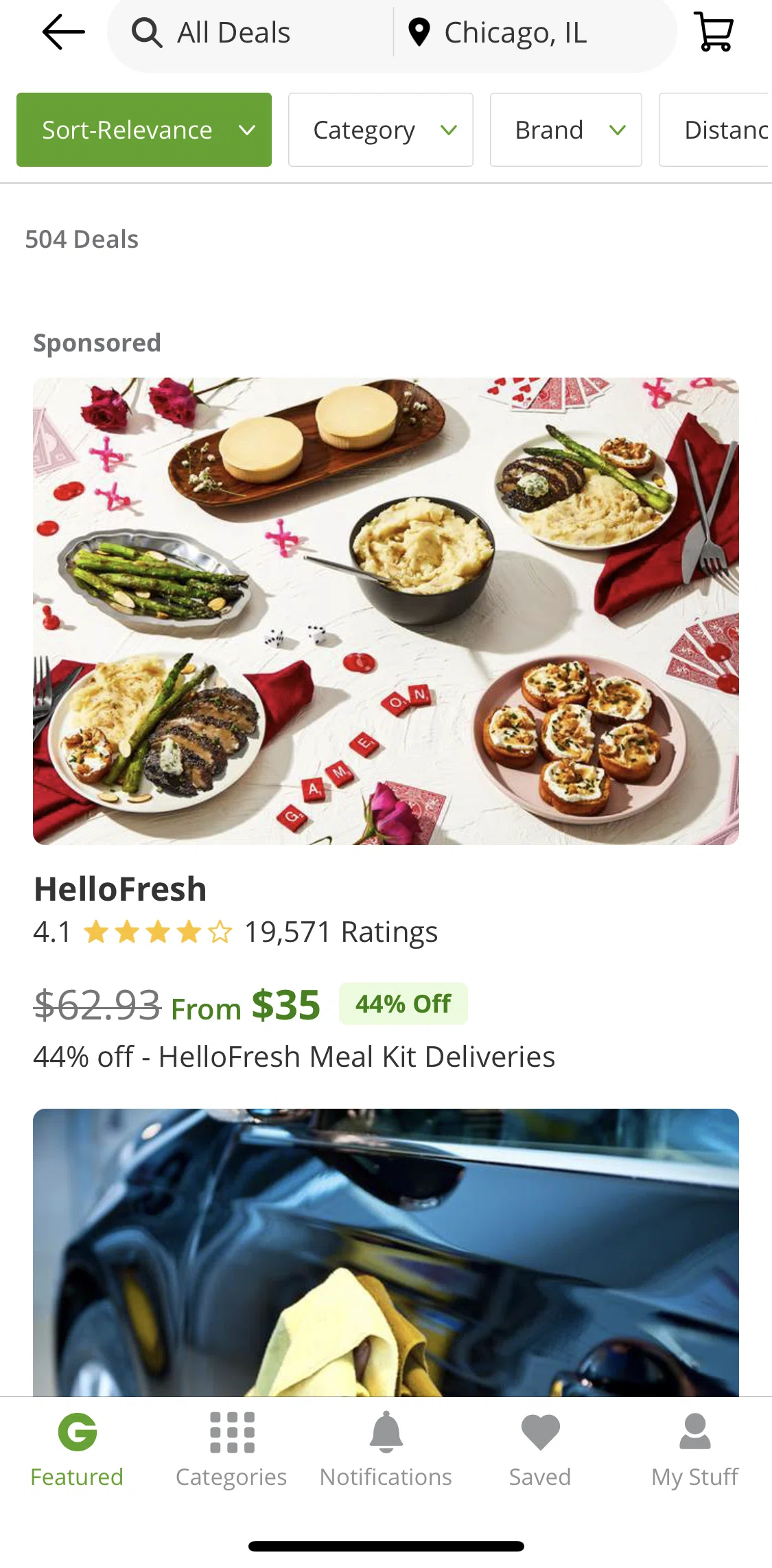 Groupon Screen screen in the Filtering deals flow