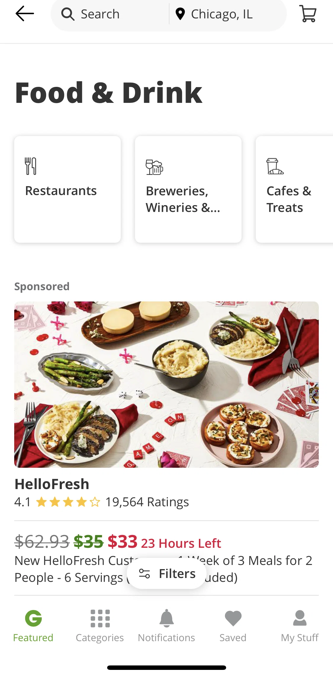 Groupon Screen screen in the Food and Drink flow
