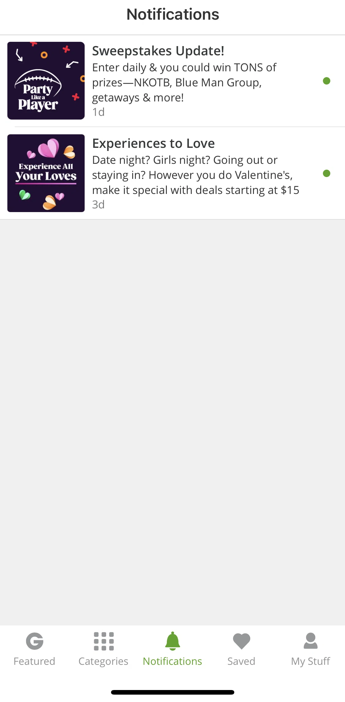 Groupon Screen screen in the Notifications flow