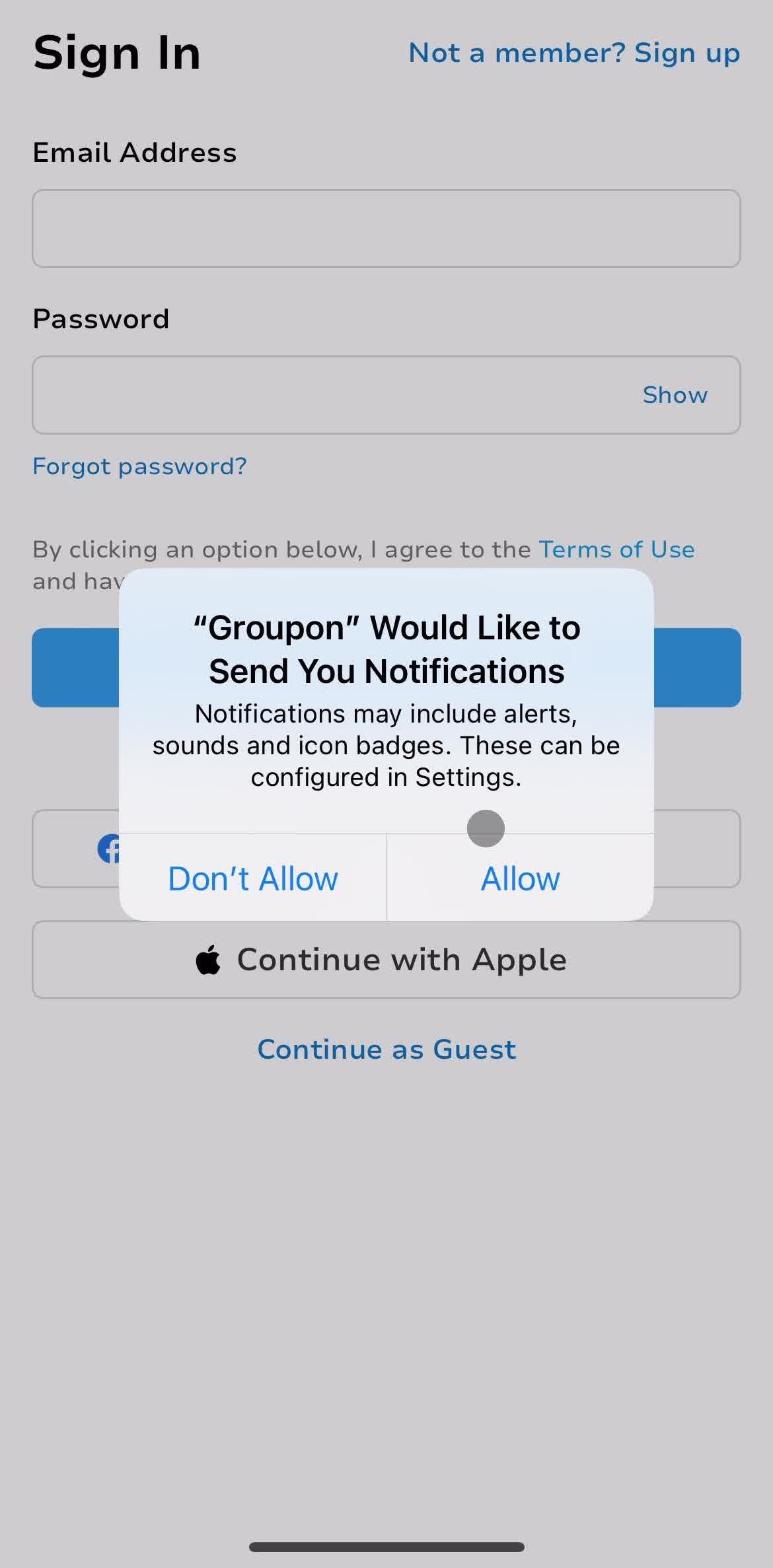 Groupon Enable notifications screen in the Onboarding flow