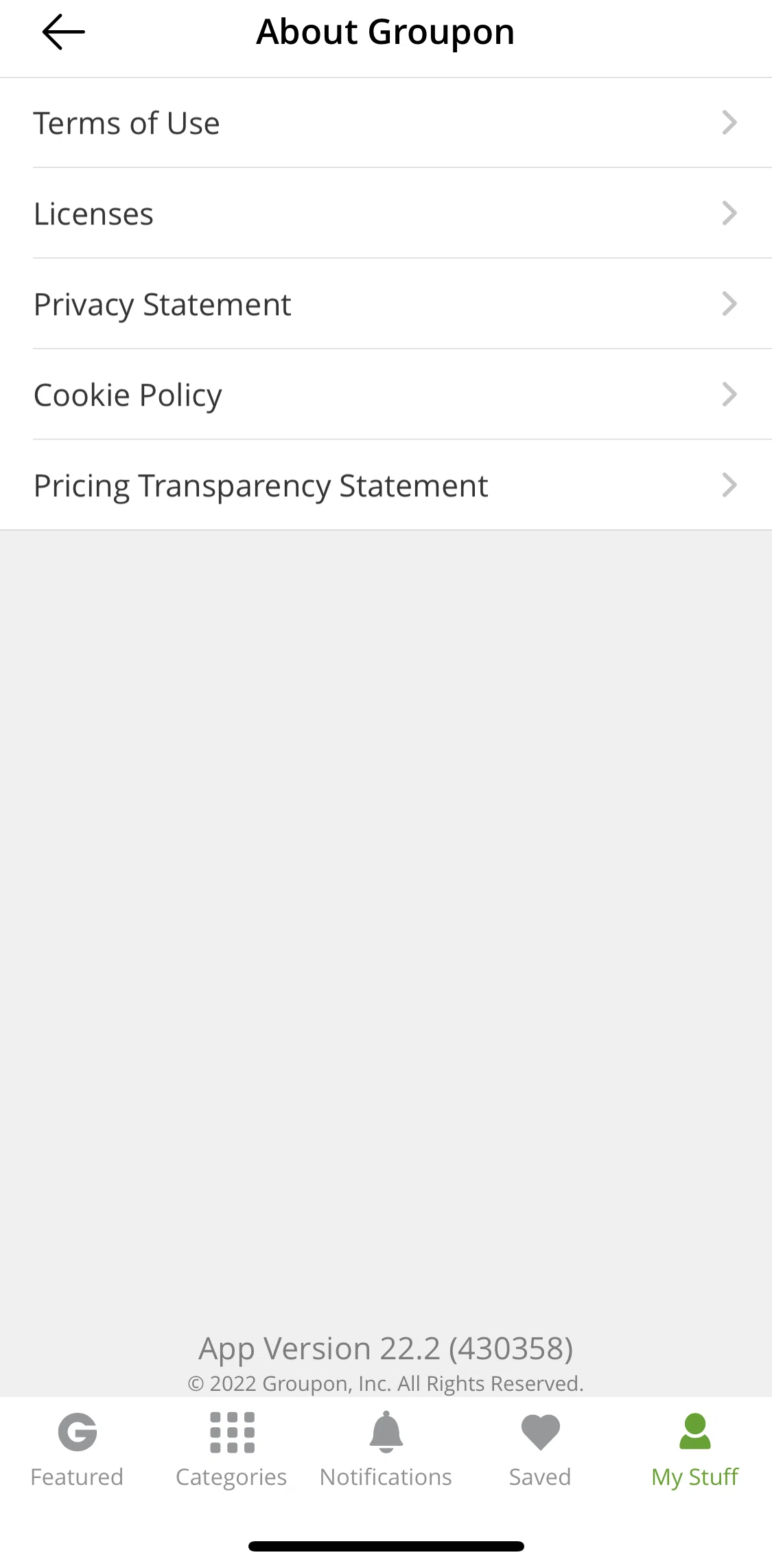 Groupon Screen screen in the Privacy Statement flow