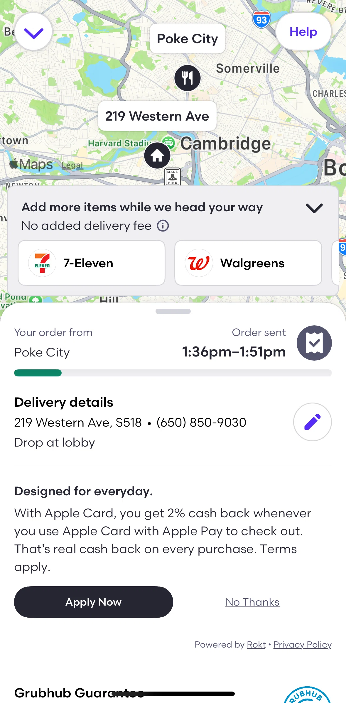 Grubhub Screen screen in the Add on orders information flow