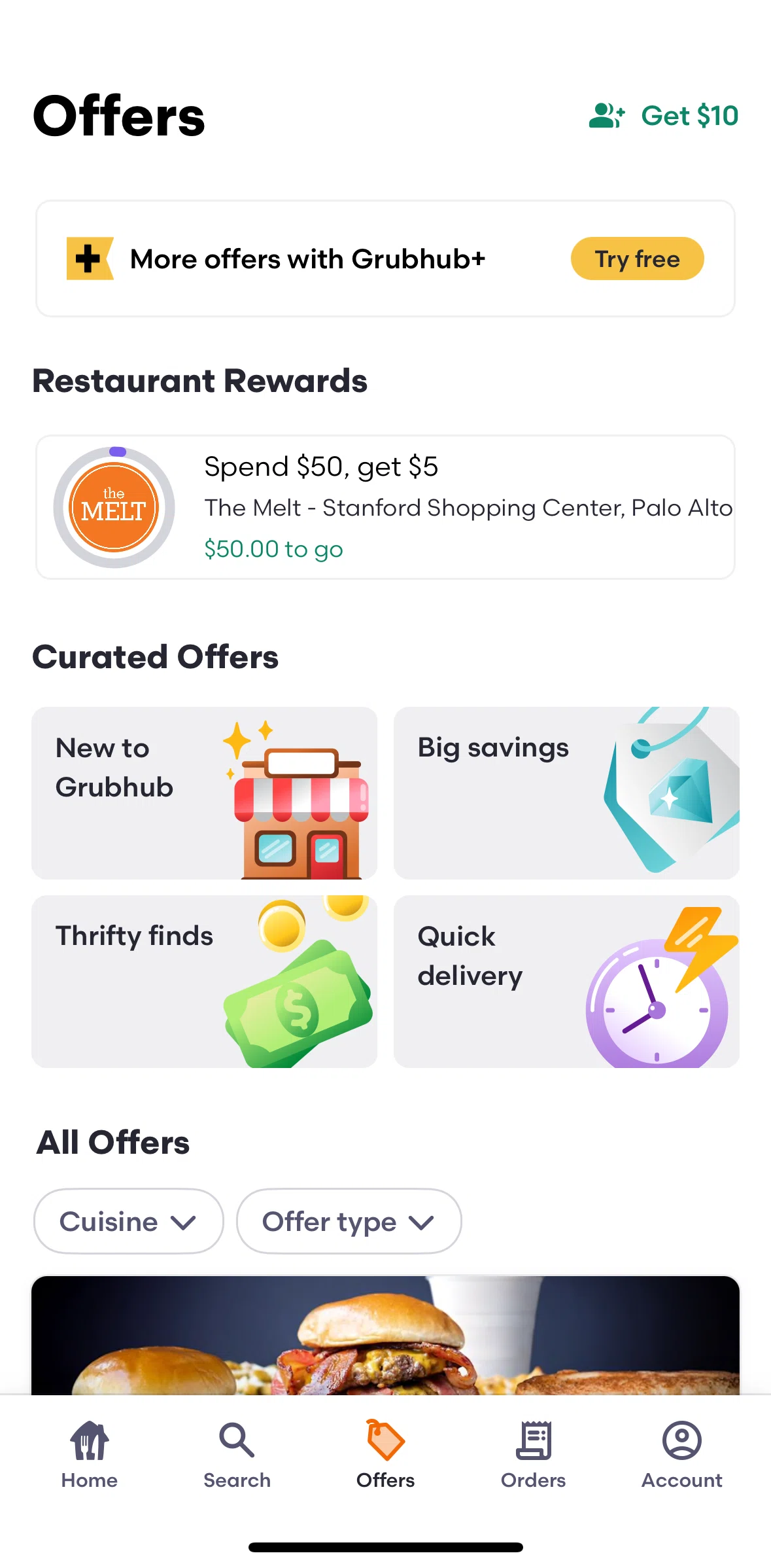 Grubhub Screen screen in the Sharing a referral link flow