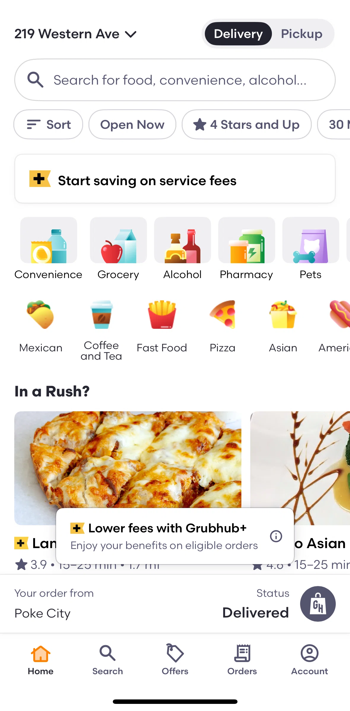 Grubhub Screen screen in the View delivery status flow