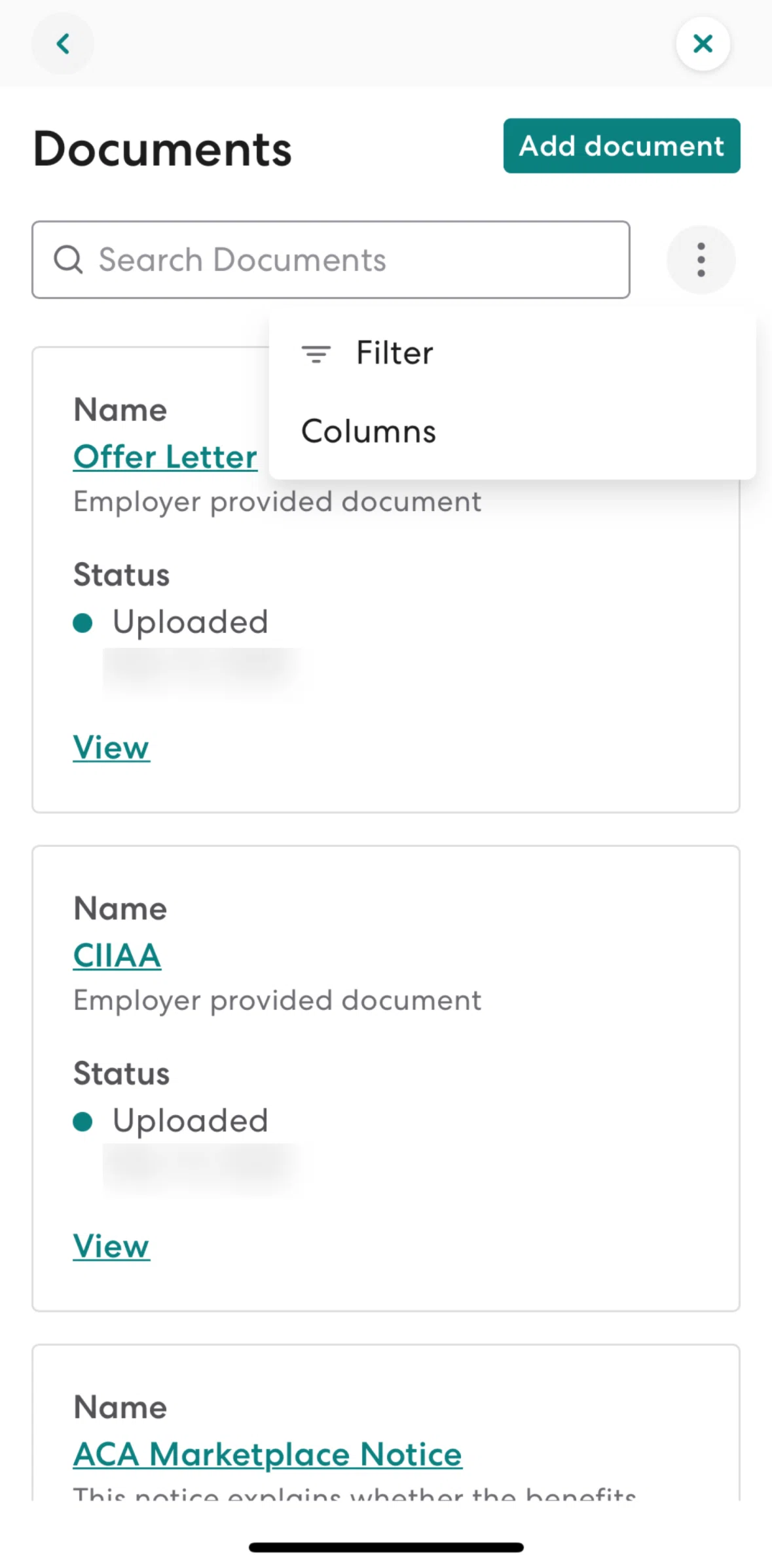 Gusto Mobile Screen screen in the Columns flow