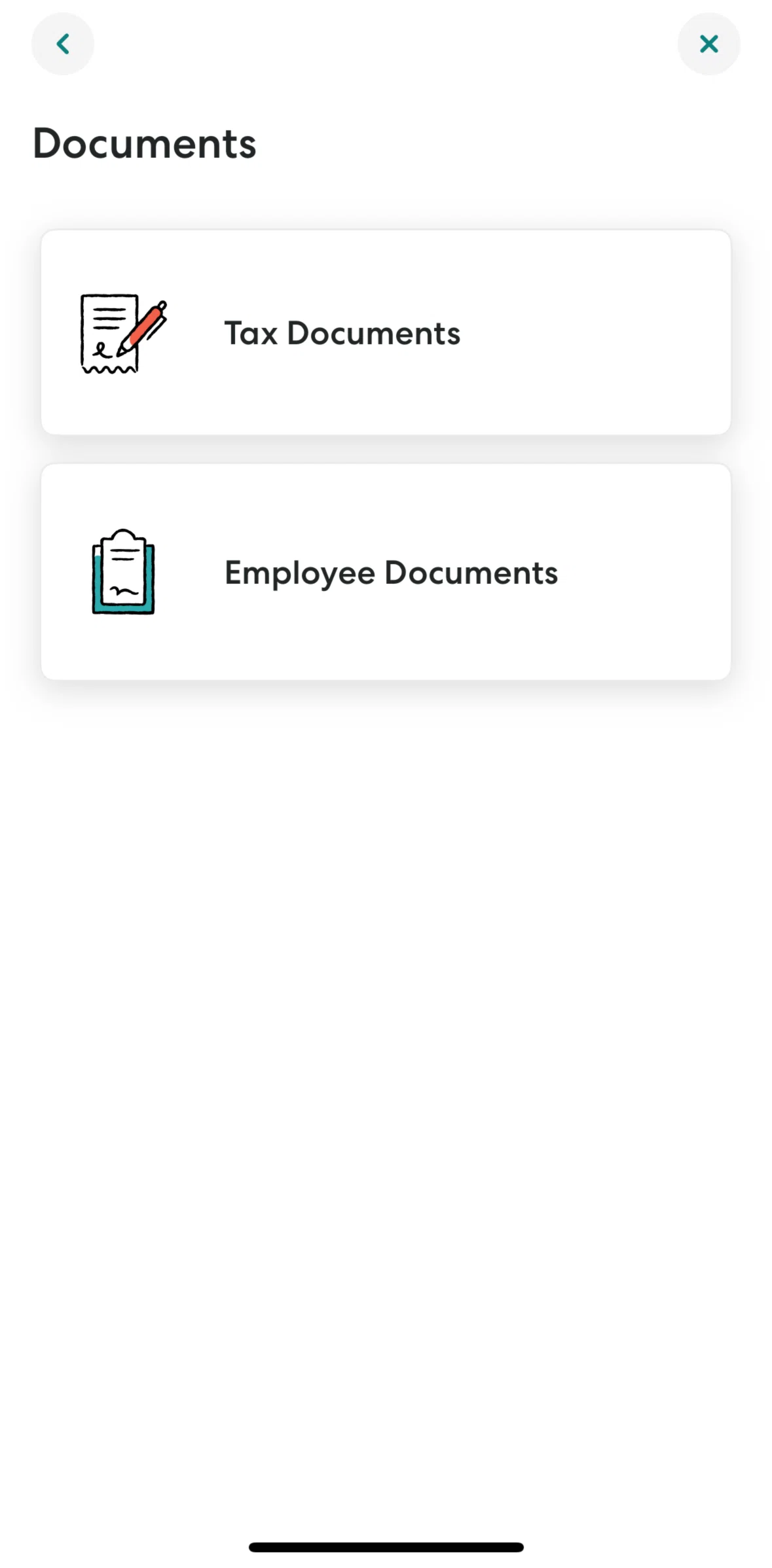 Gusto Mobile Screen screen in the Employee documents flow