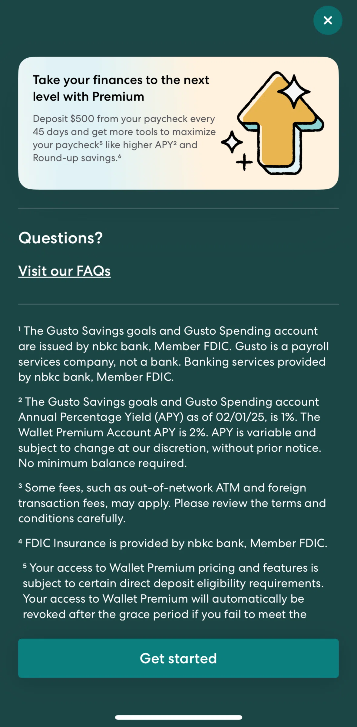Gusto Mobile Screen screen in the FAQs flow