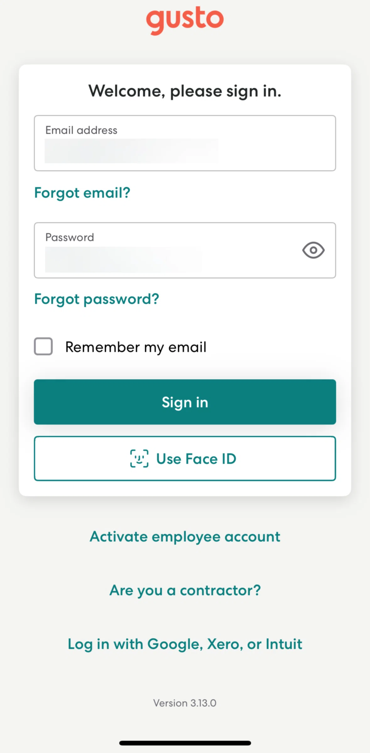 Gusto Mobile Screen screen in the Logging in flow
