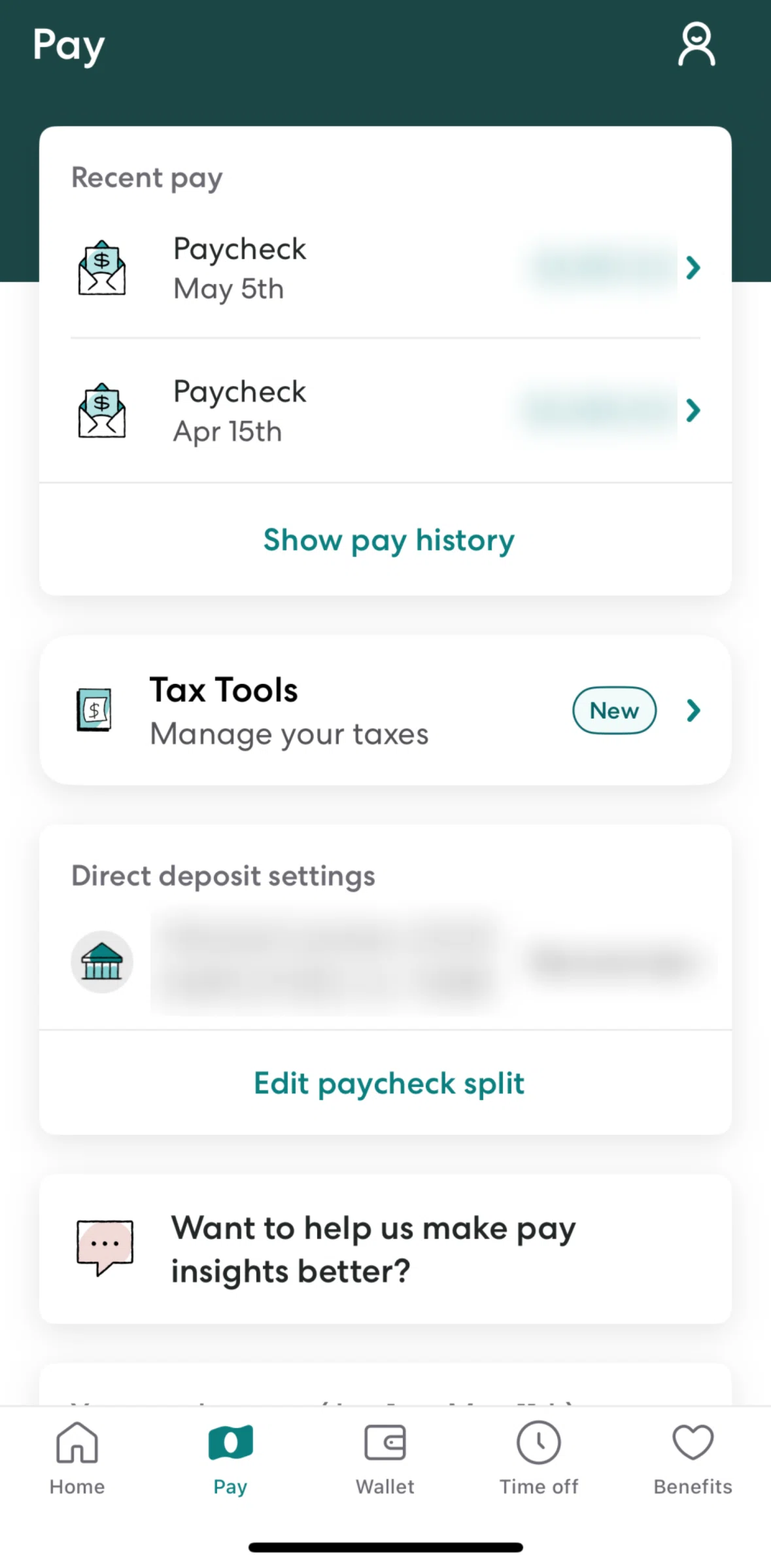 Gusto Mobile Screen screen in the Pay history flow