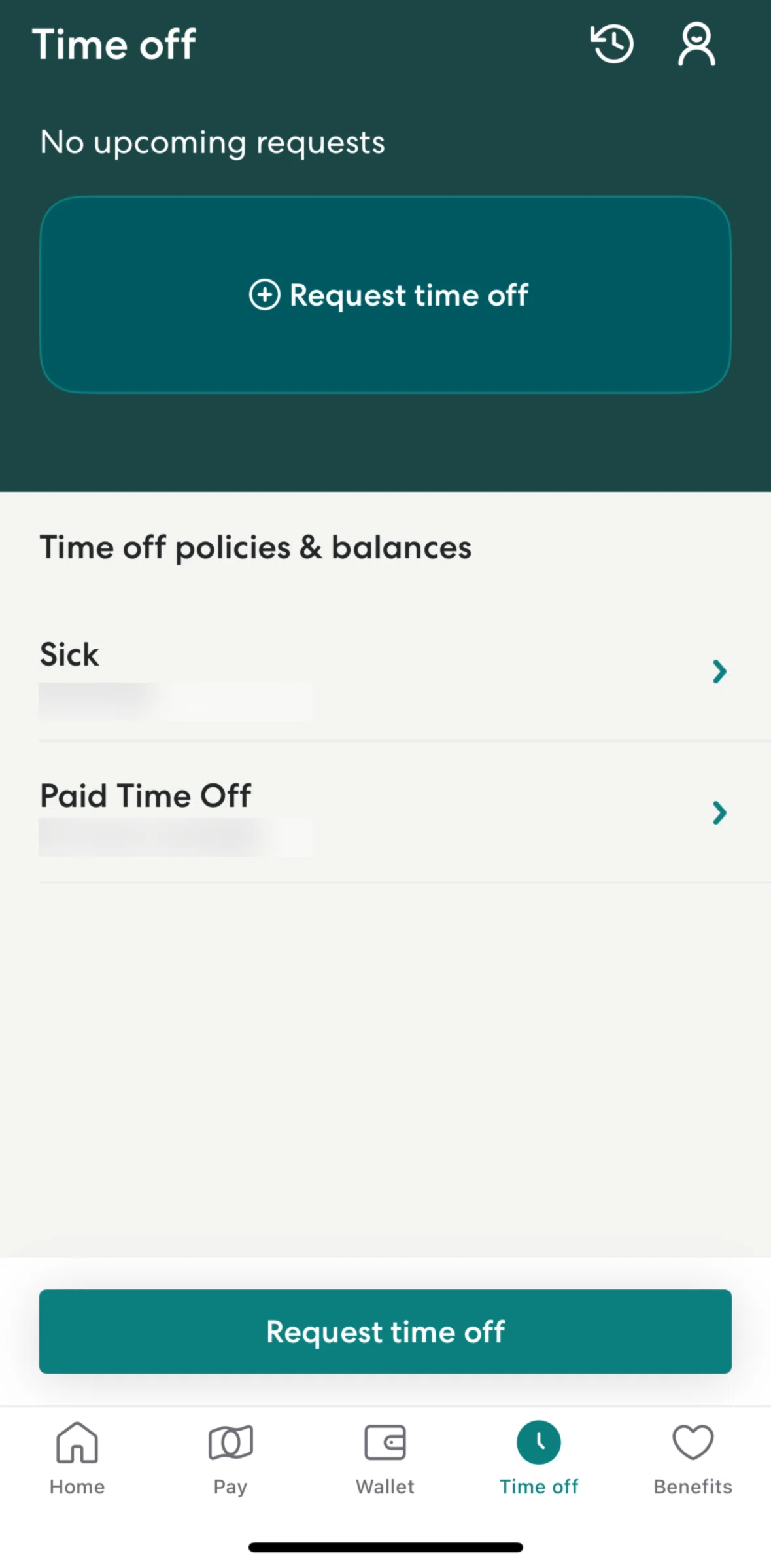 Gusto Mobile Screen screen in the Request time off flow