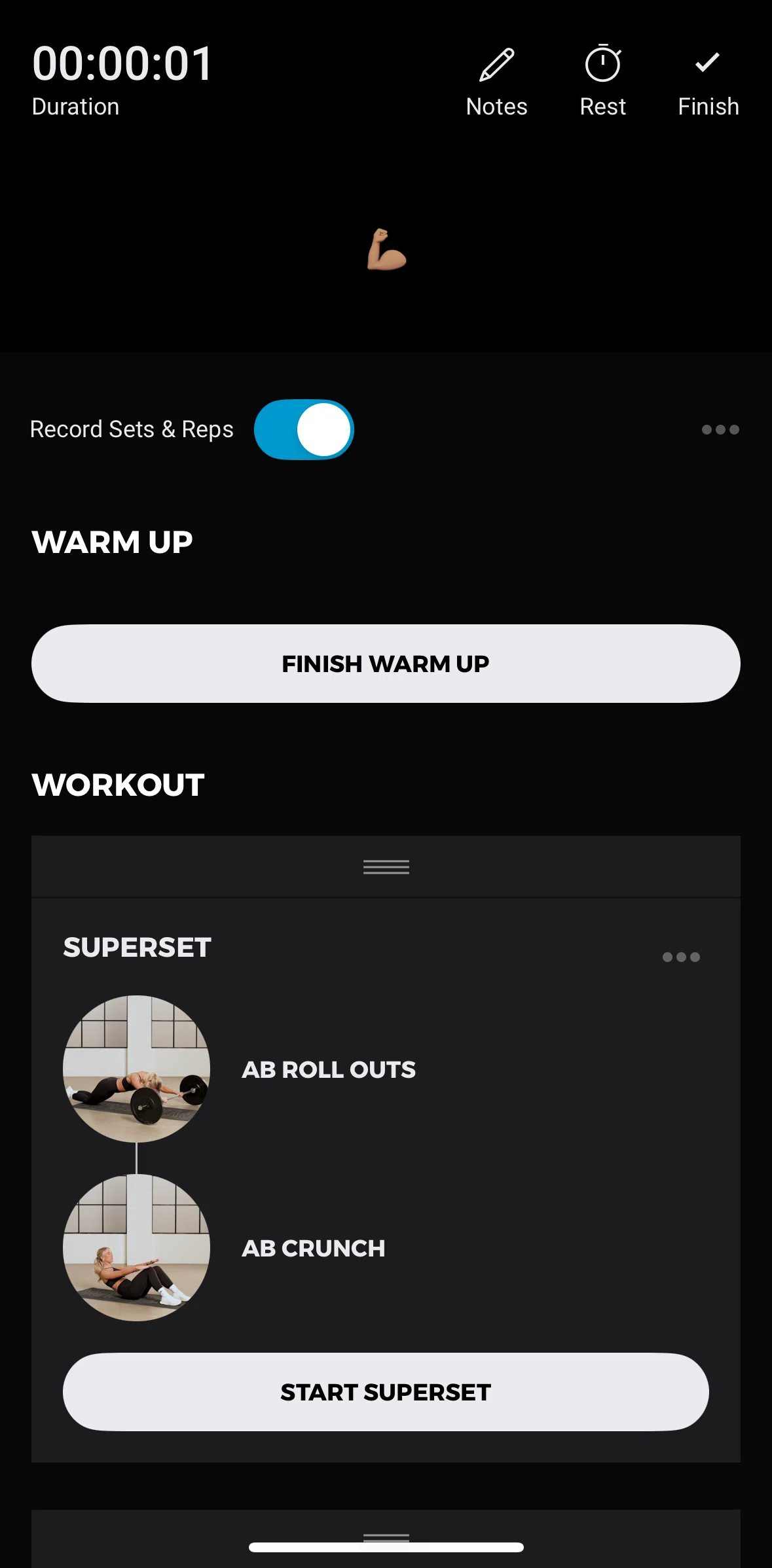 Gymshark Training and Fitness Screen screen in the Adding a note flow