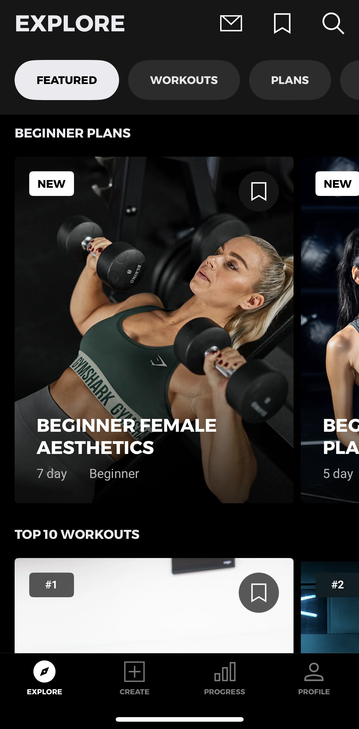 Gymshark Training and Fitness Screen screen in the Bookmarks flow
