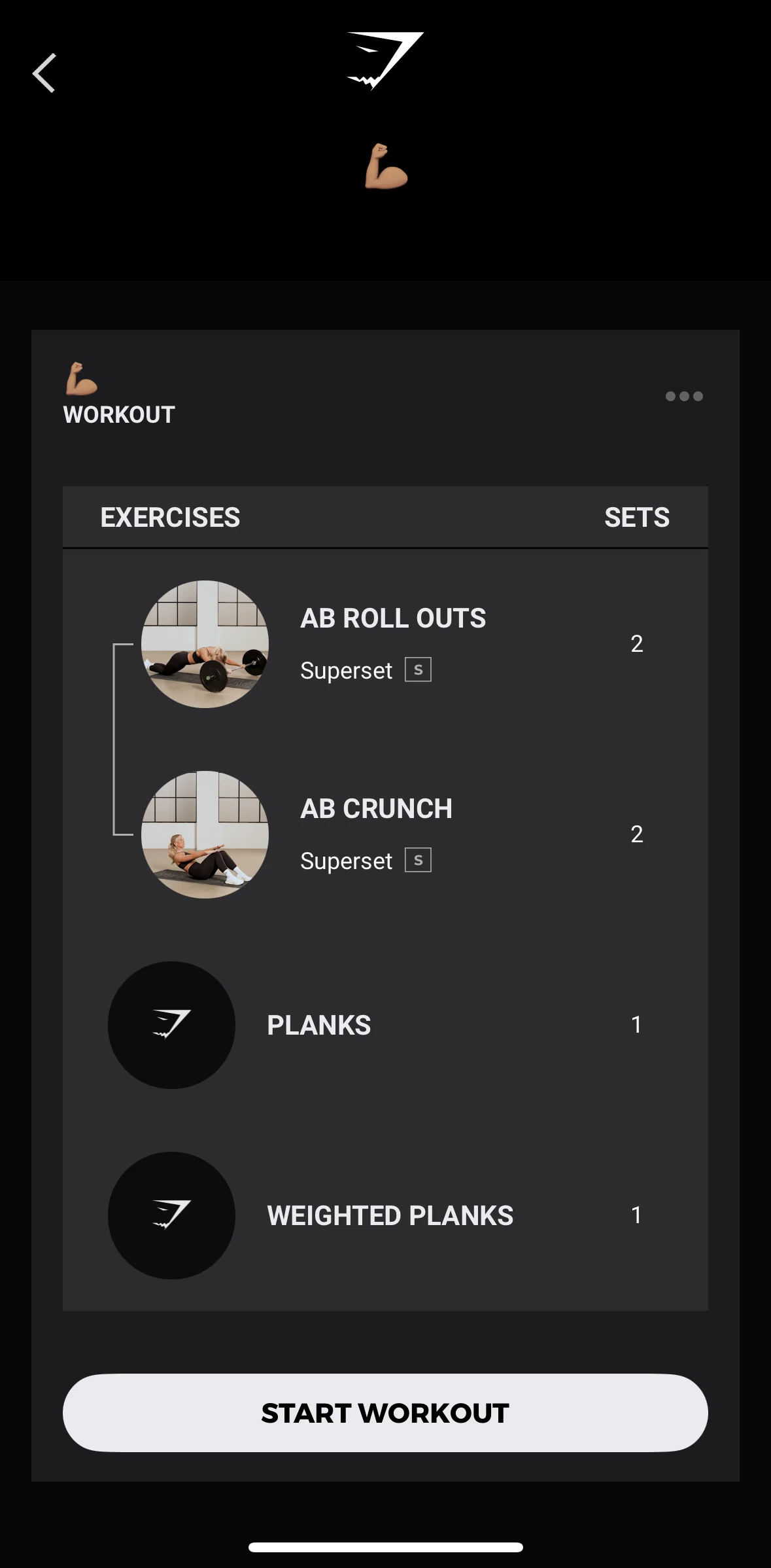 Gymshark Training and Fitness Screen screen in the Completing a workout (Create) flow