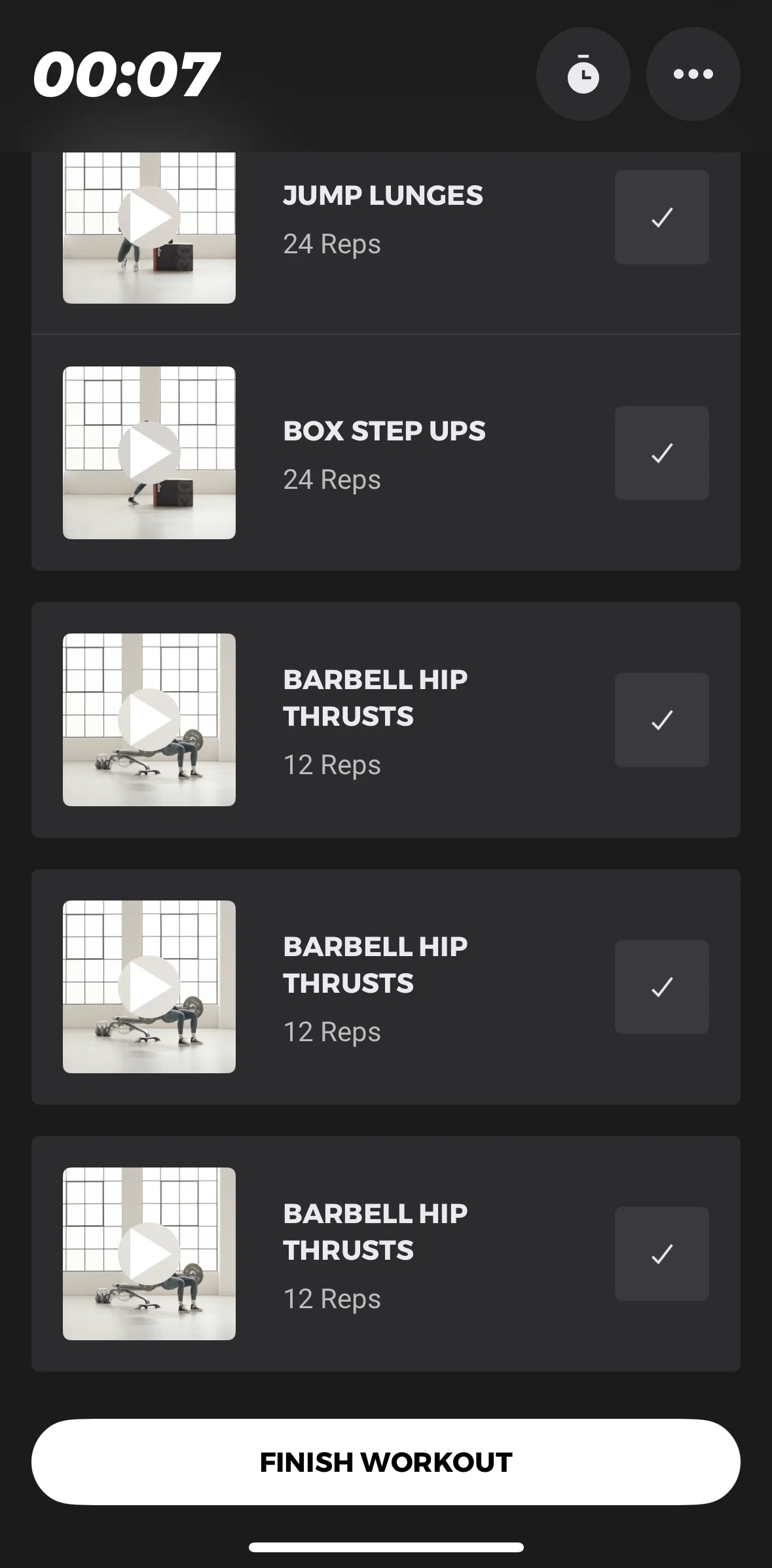 Gymshark Training and Fitness Screen screen in the Completing a workout (Explore) flow