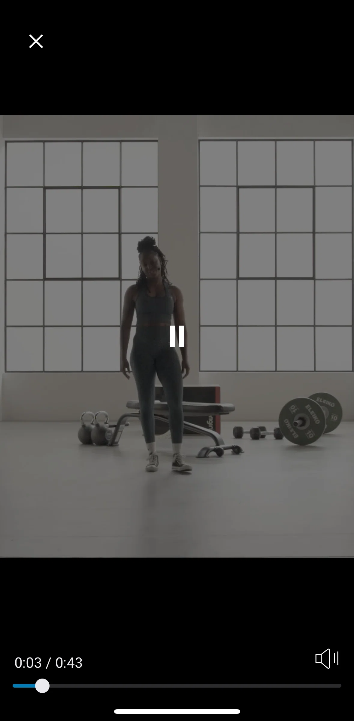 Gymshark Training and Fitness Screen screen in the Muting a workout video flow