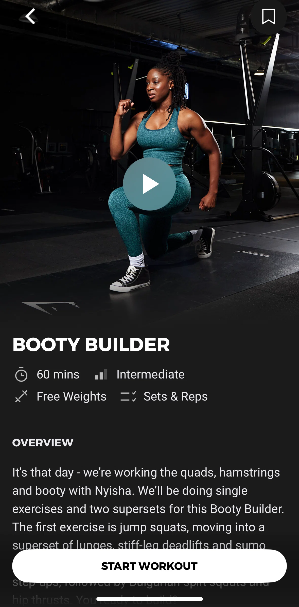 Gymshark Training and Fitness Screen screen in the Starting a workout flow