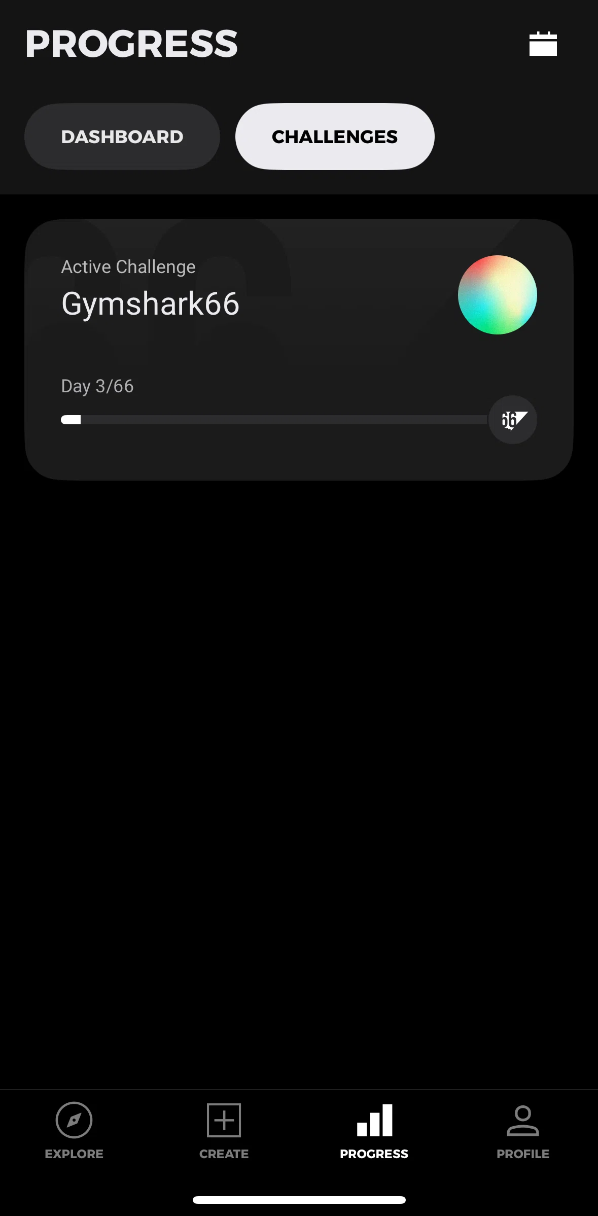 Gymshark Training and Fitness Screen screen in the Tracking challenge progress flow