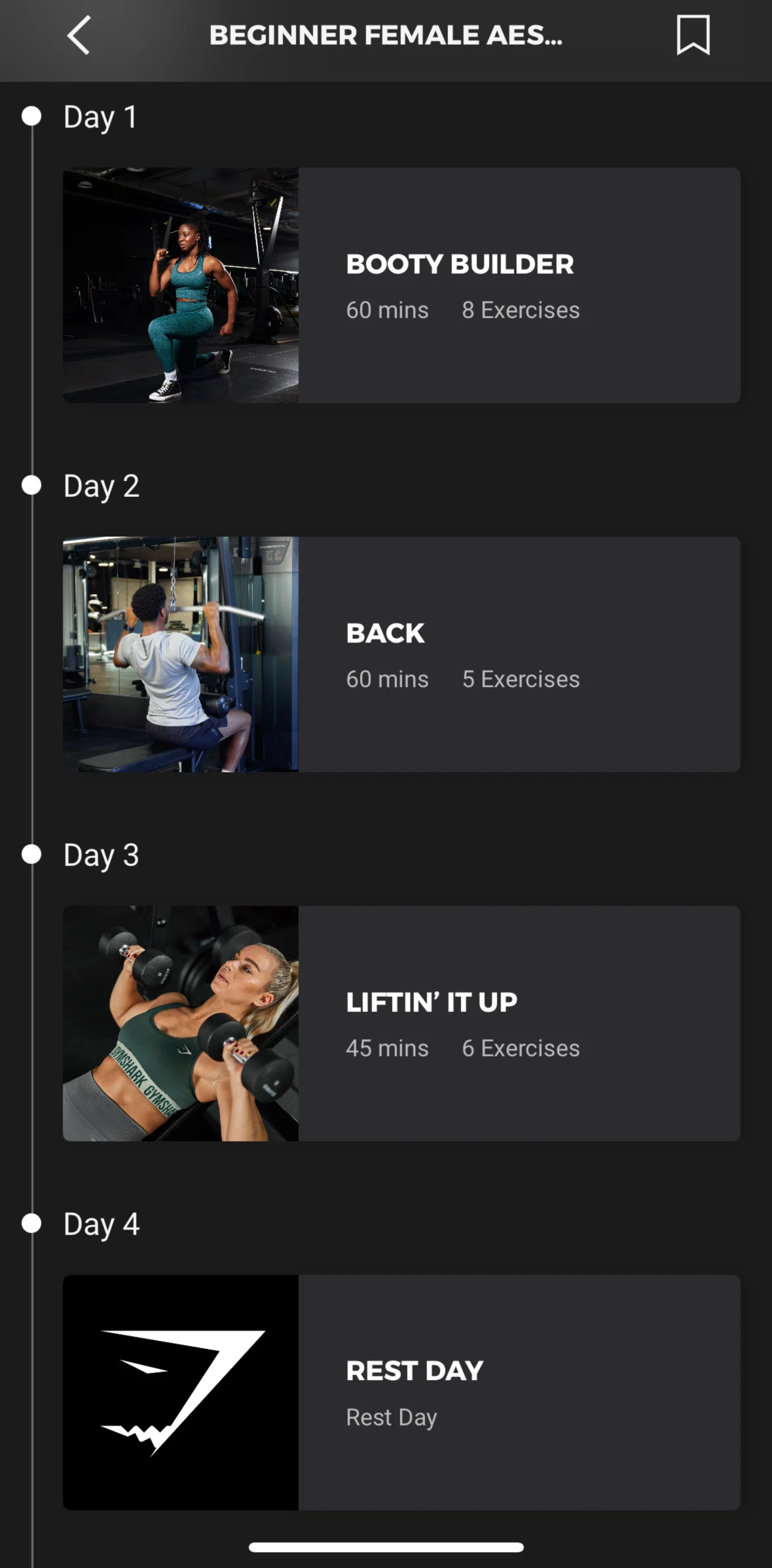 Gymshark Training and Fitness Screen screen in the Workout detail flow