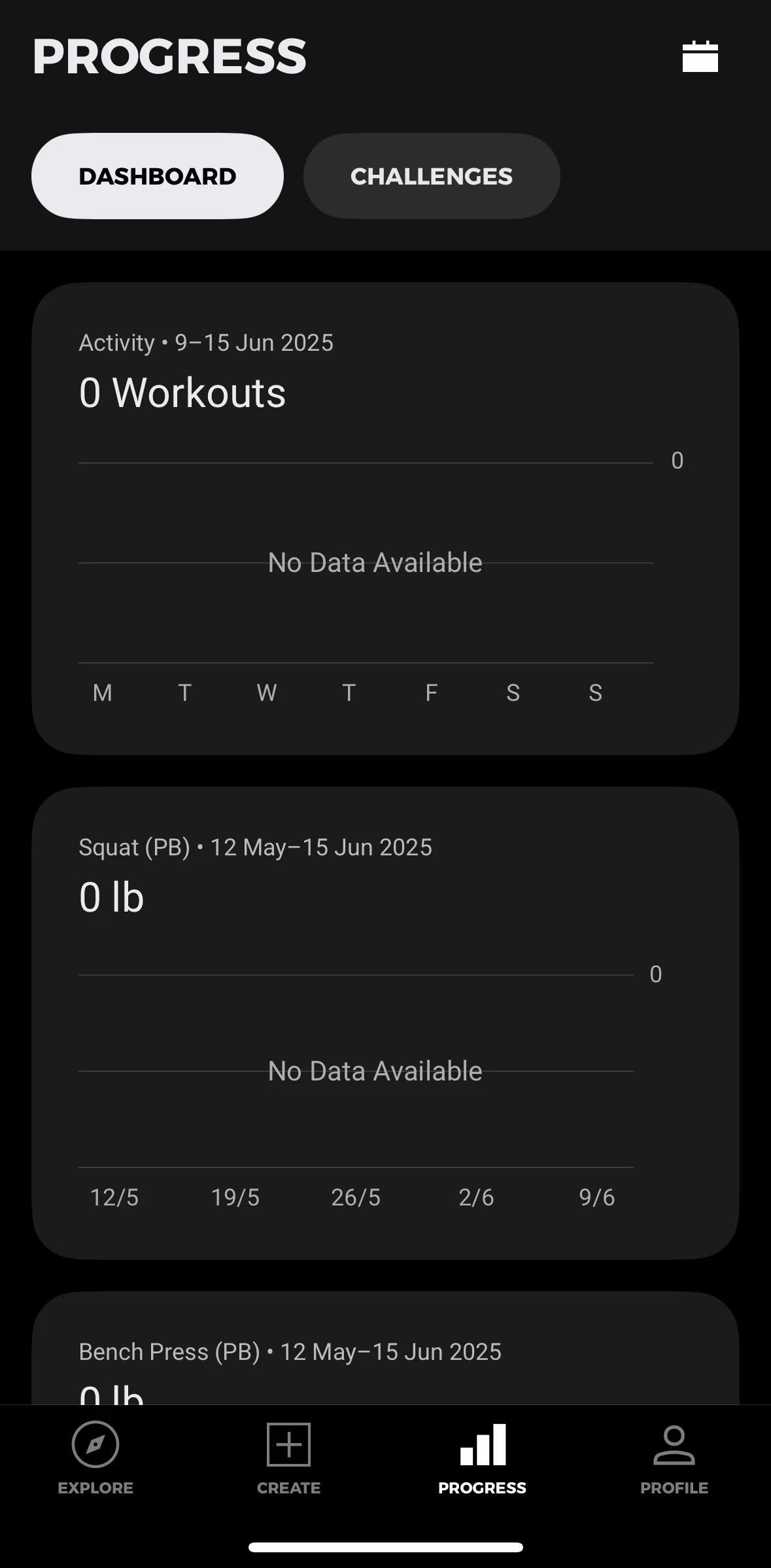 Gymshark Training and Fitness Screen screen in the Workout history flow