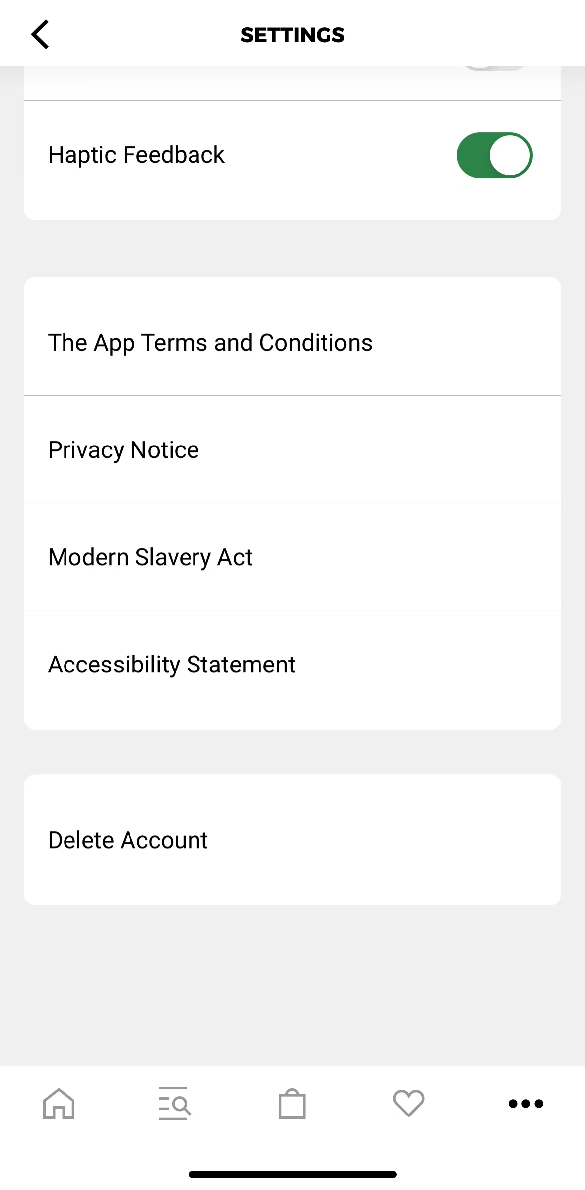 Gymshark Screen screen in the Deleting an account flow