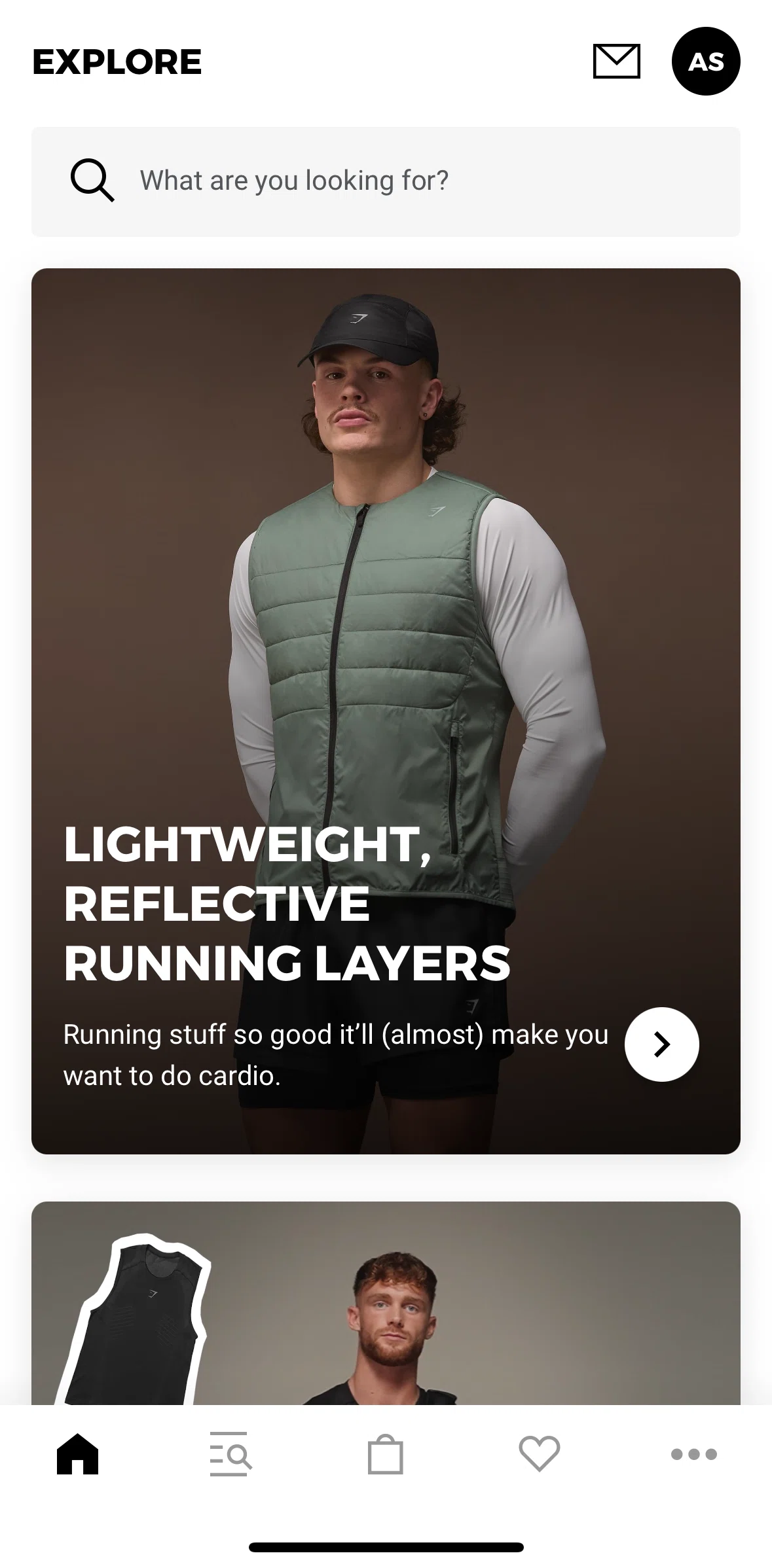 Gymshark Screen screen in the Shop flow