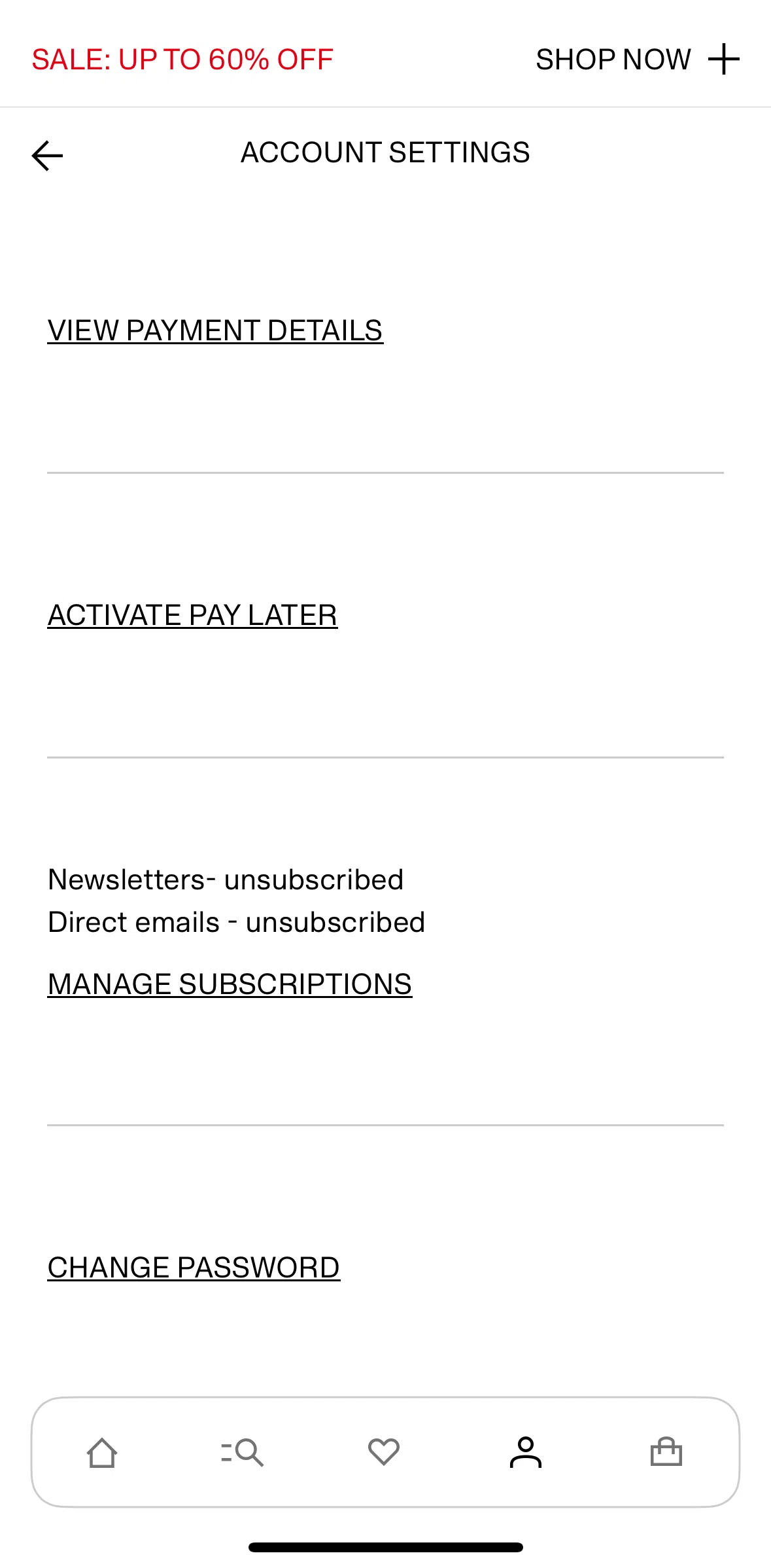 H And M Screen screen in the Activate pay later flow