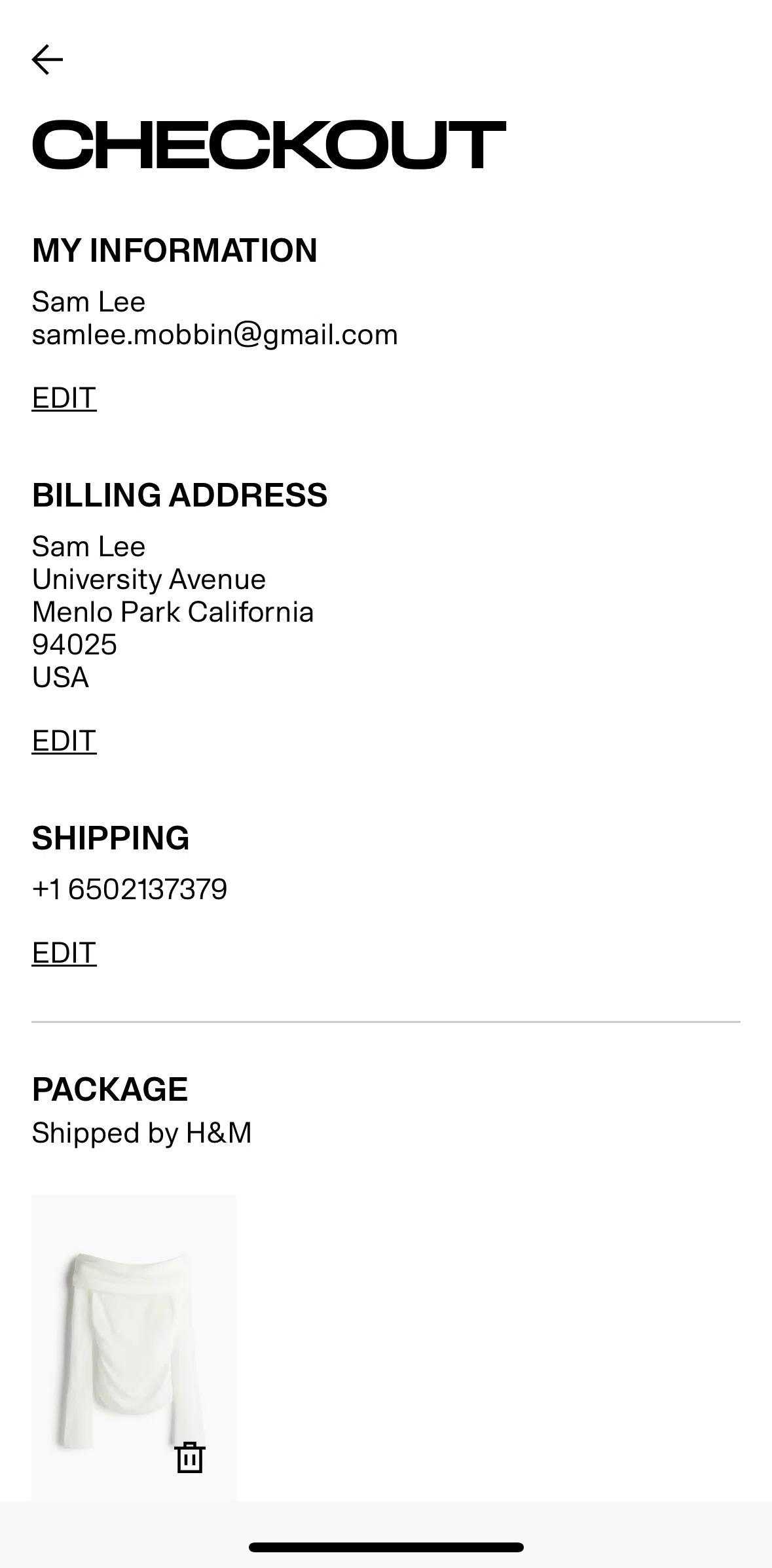 H And M Screen screen in the Adding a payment method flow
