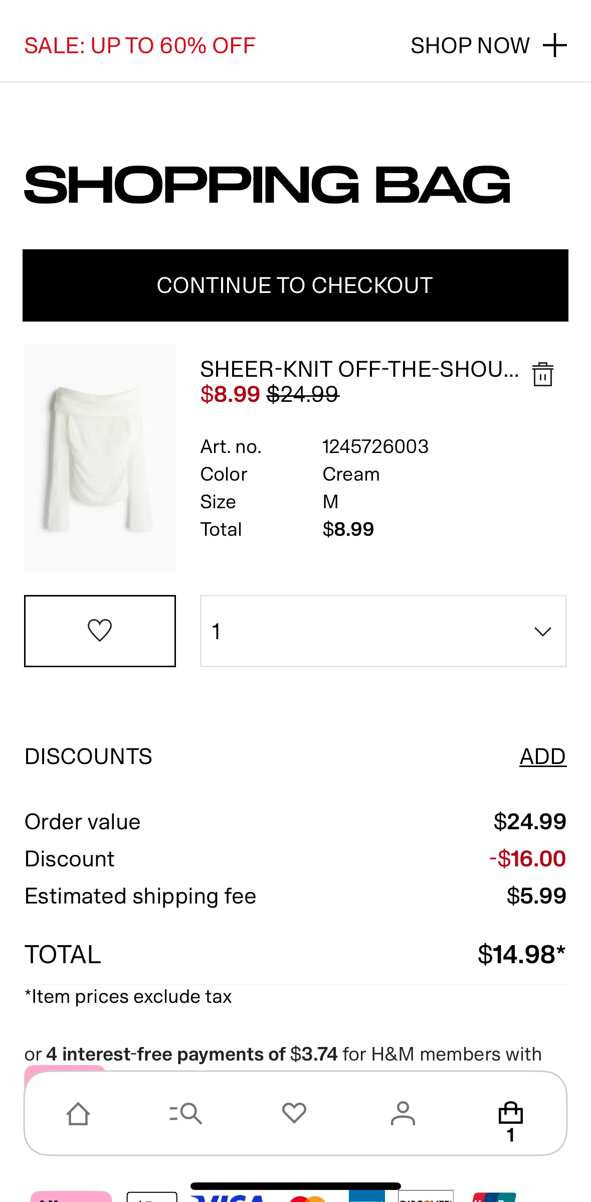 H And M Screen screen in the Adding an address flow