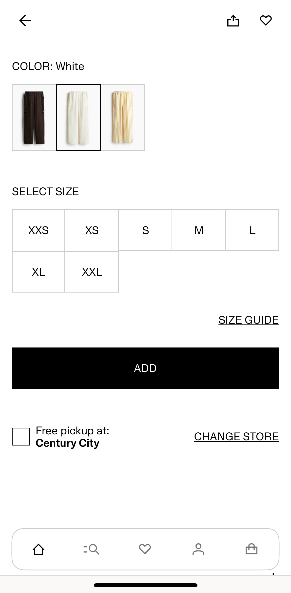 H And M Screen screen in the Adding to cart flow