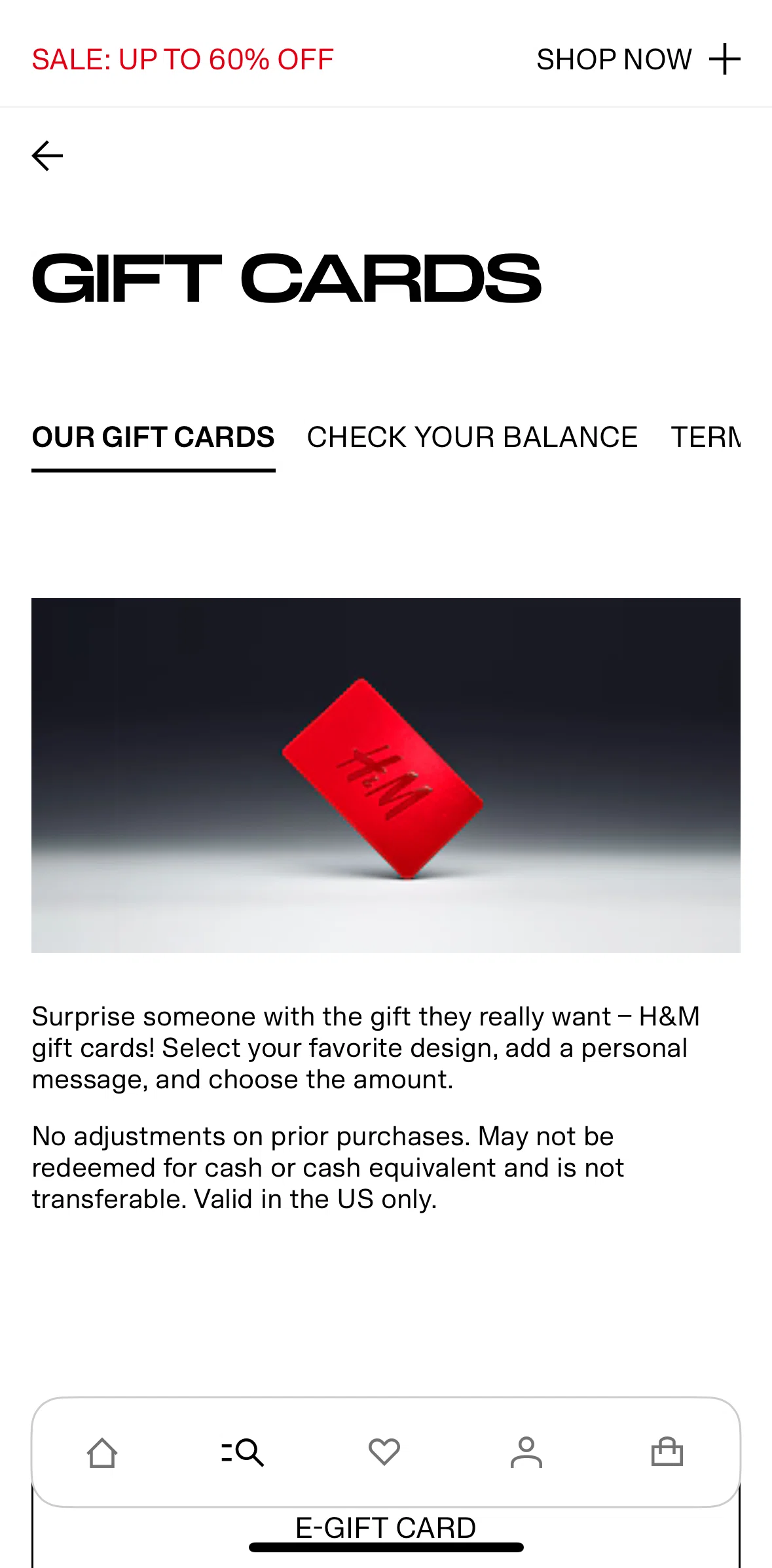 H And M Screen screen in the Check balance flow