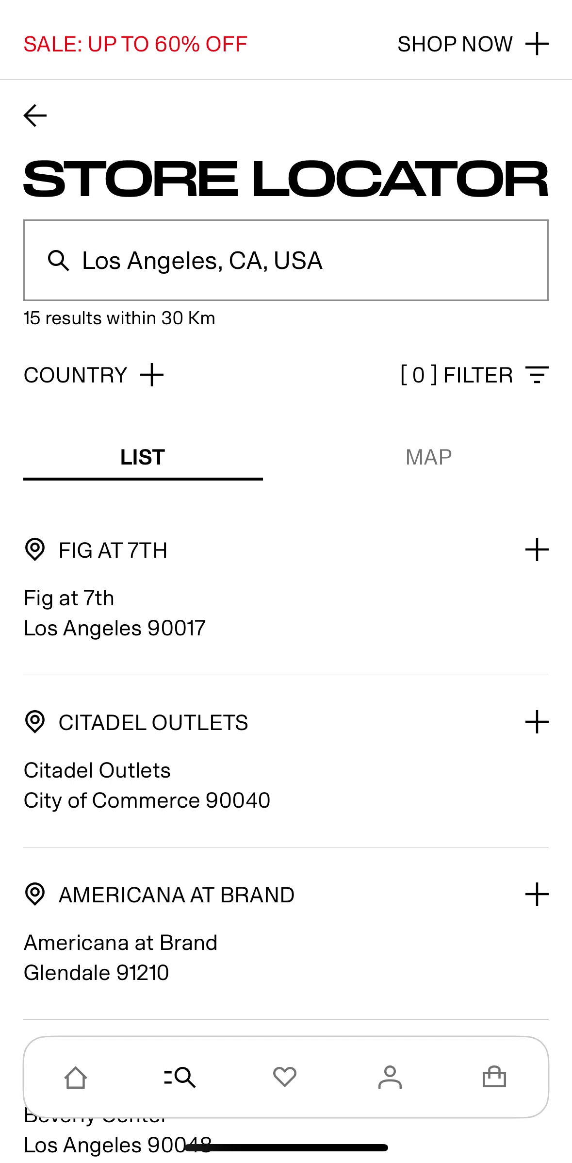 H And M Screen screen in the List flow