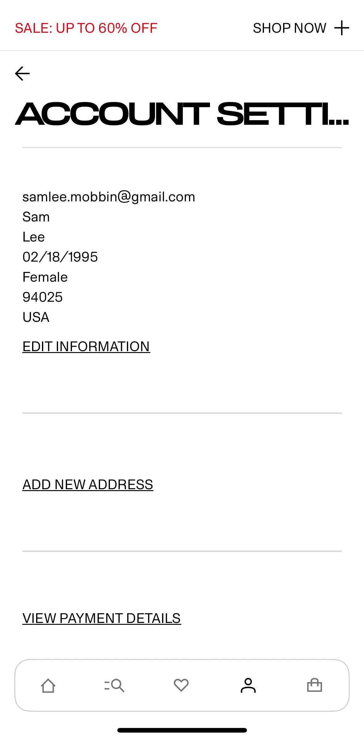 H And M Screen screen in the Payment details flow