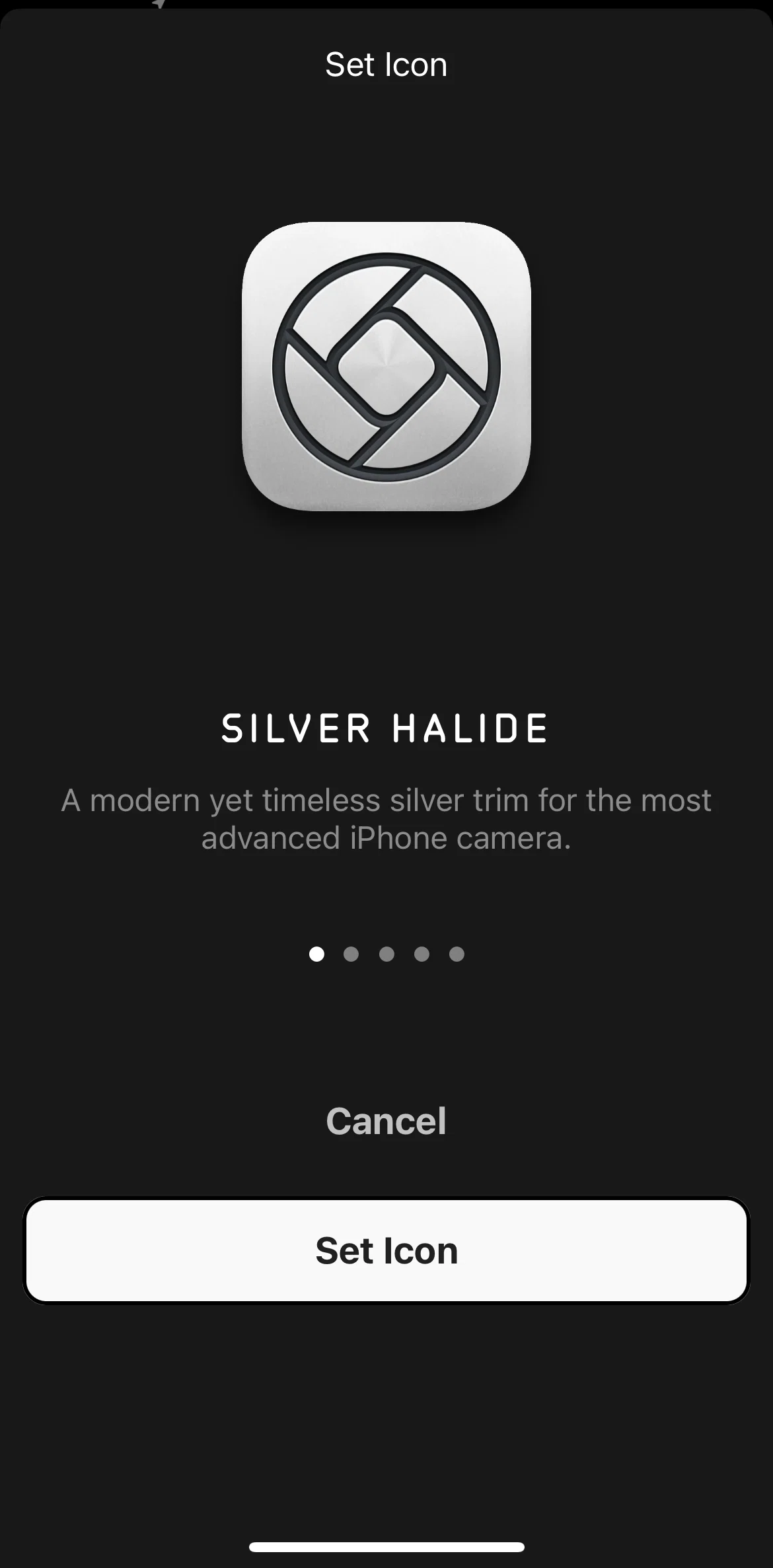 Halide Mark III Screen screen in the Setting app icon flow