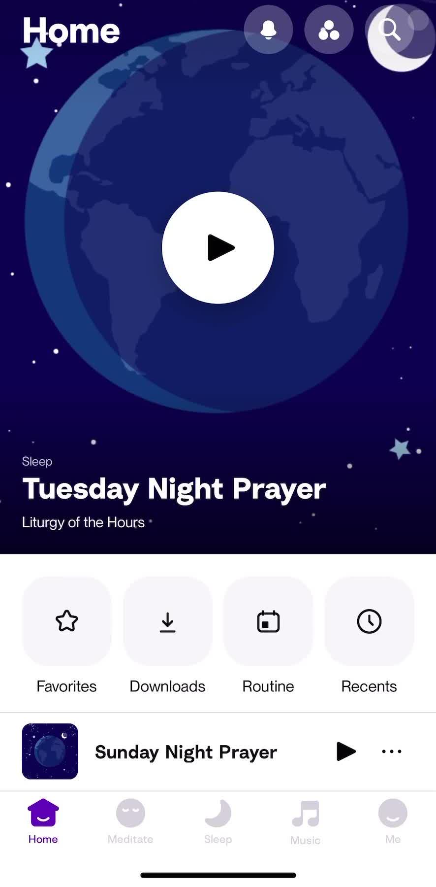 Hallow Home screen in the Searching flow