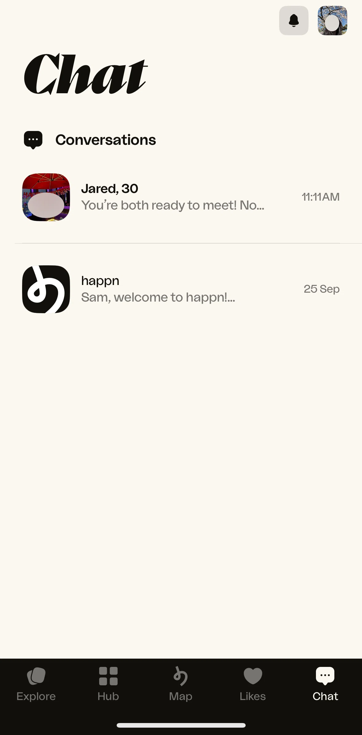 happn Screen screen in the Chat detail flow
