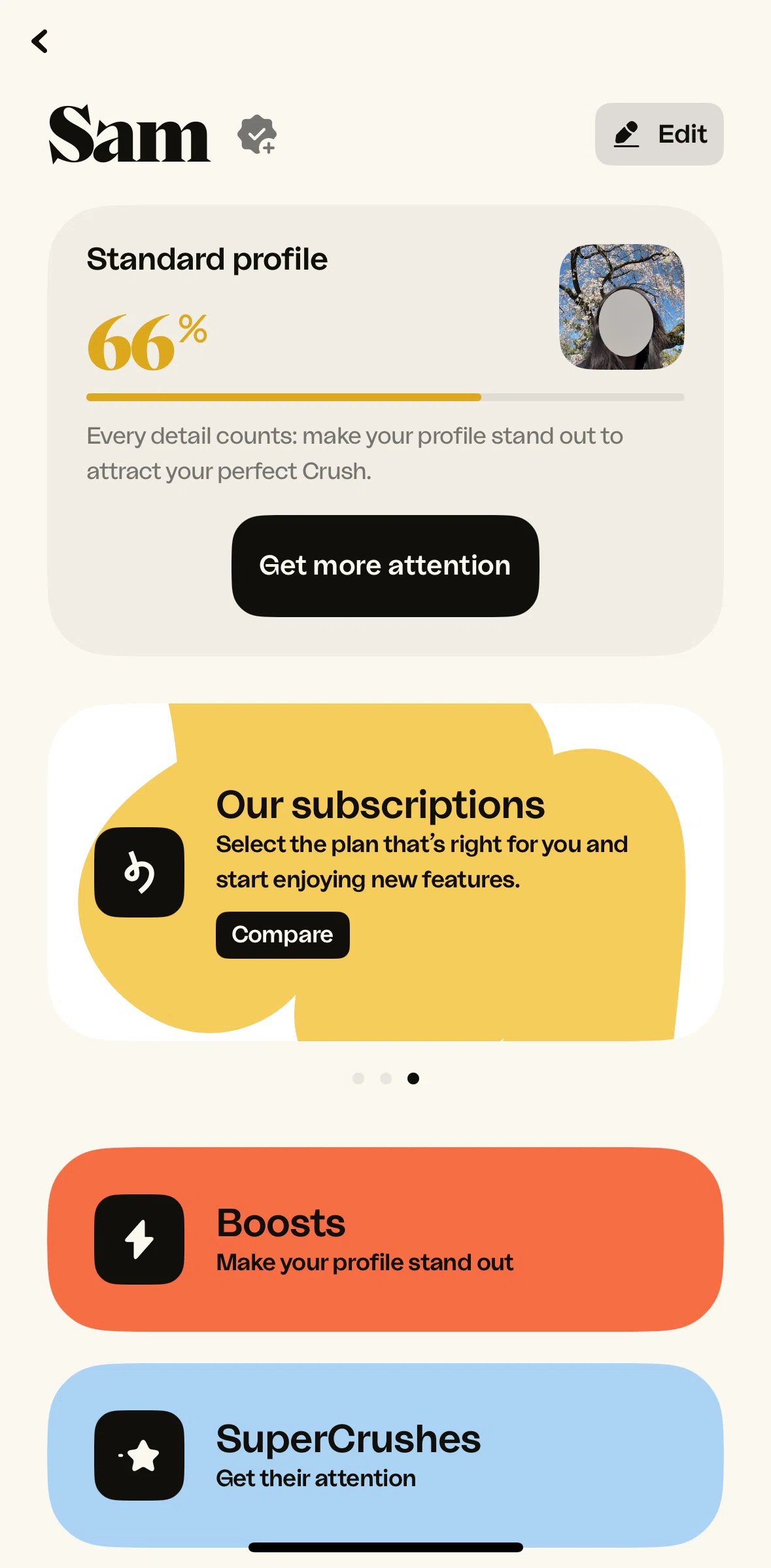 happn Screen screen in the Edit profile flow