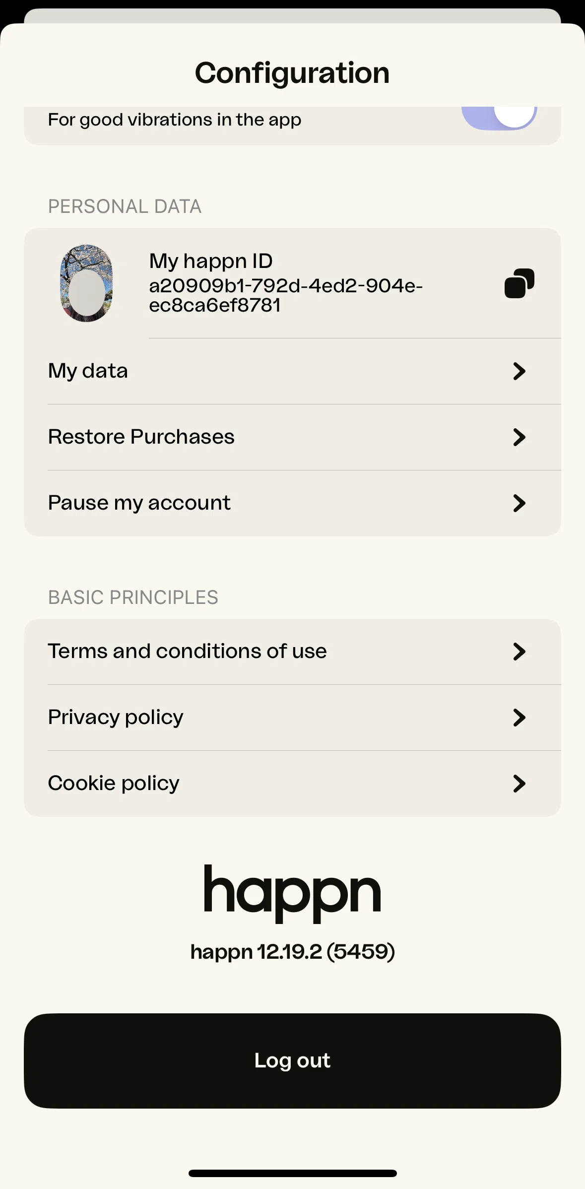 happn Screen screen in the Privacy policy flow