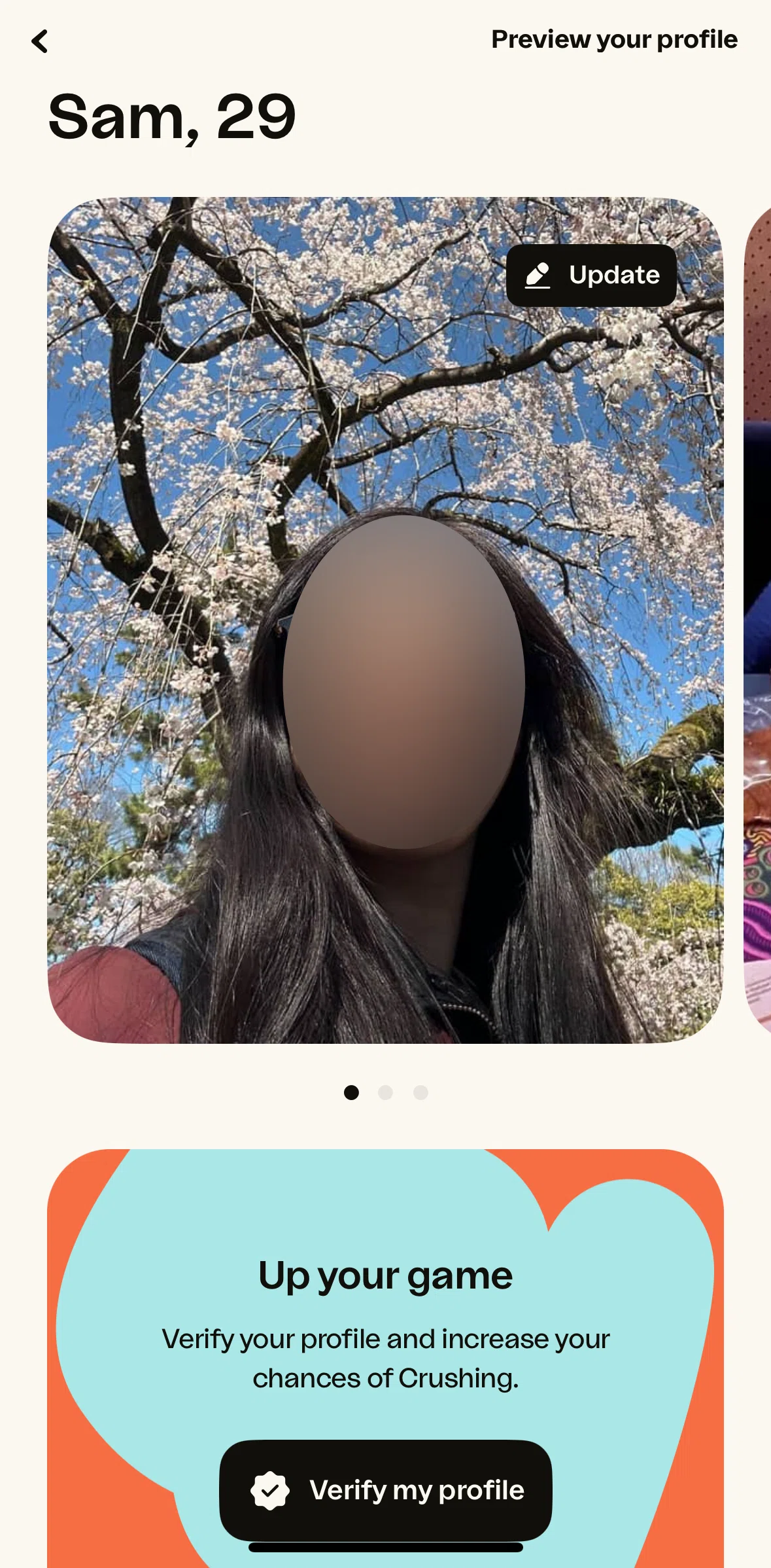 happn Screen screen in the Profile preview flow