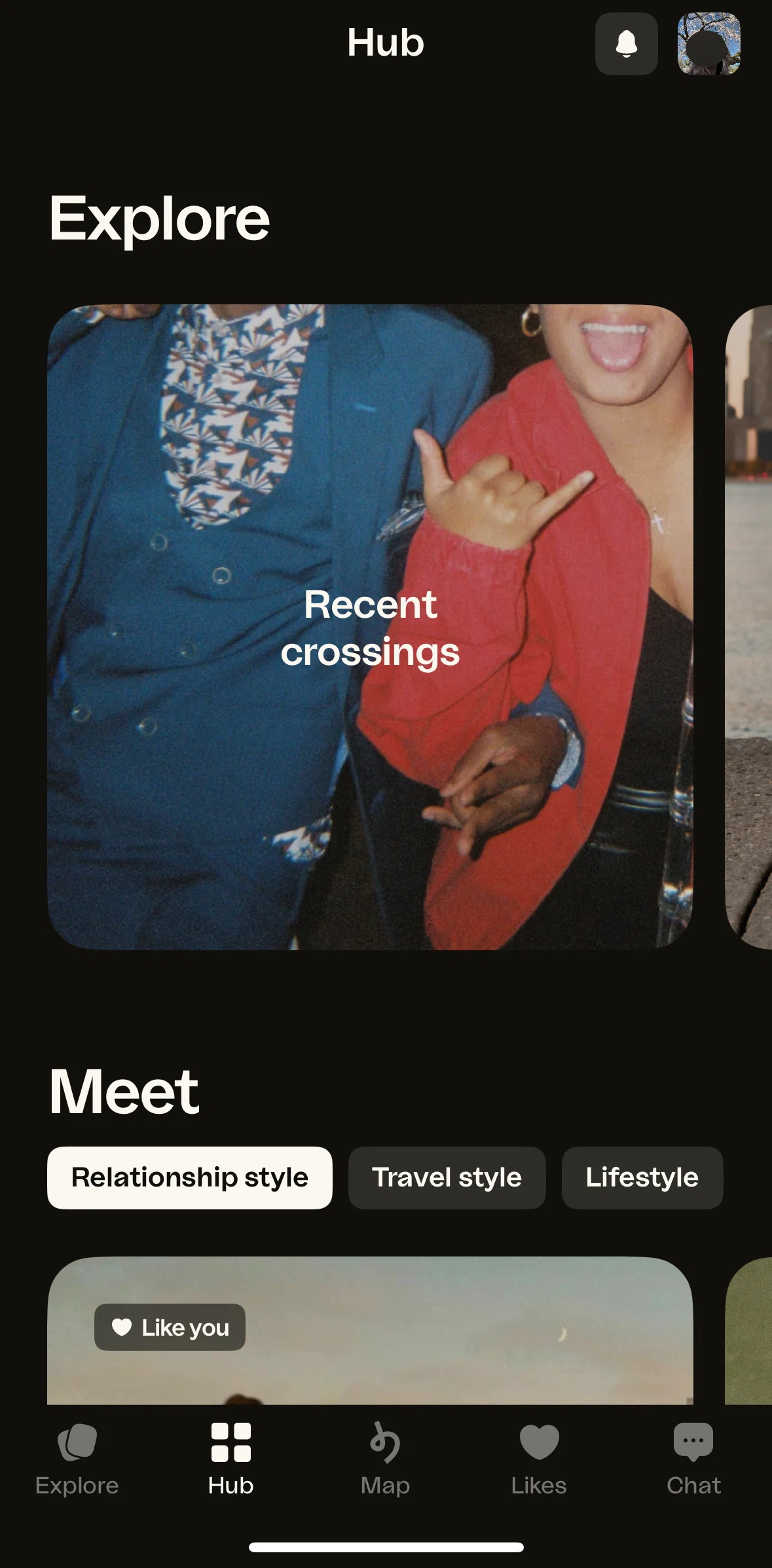 happn Screen screen in the Recent crossing flow